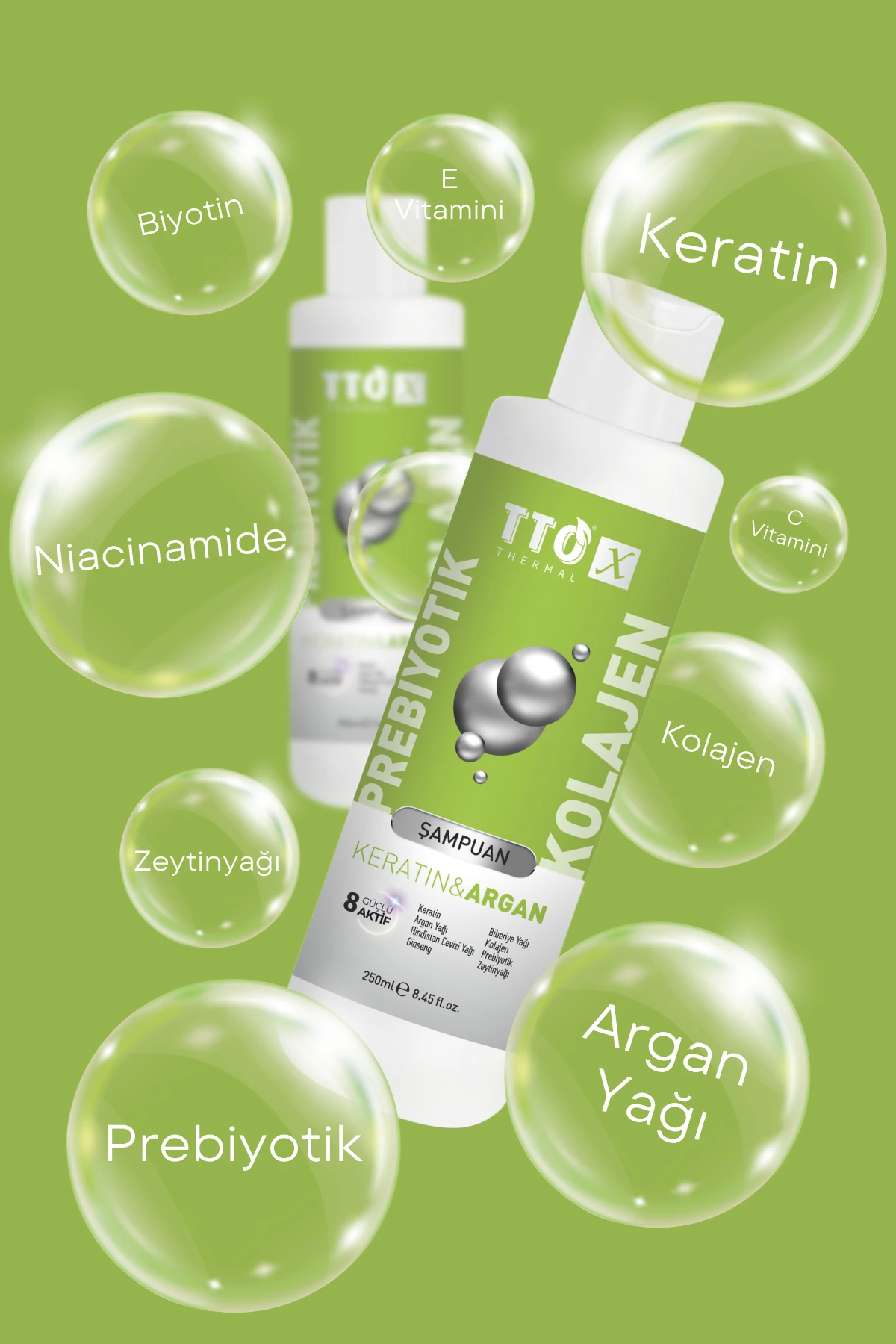 TTO-X Prebiyotik & Kolajen Keratin ve Argan 250ml ( Cocamidopropyl,Butyrospermum,Niacinamide,)