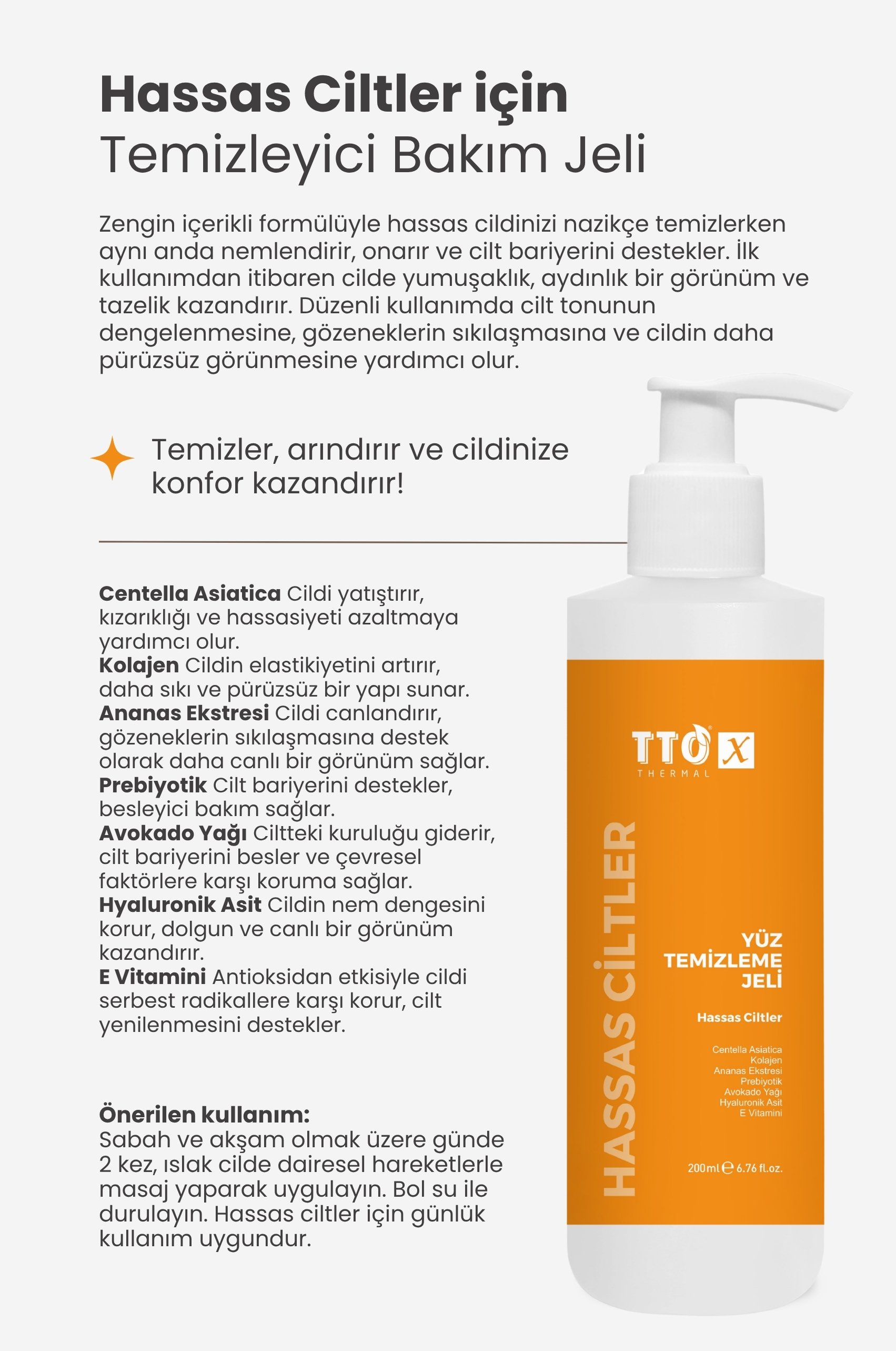 TTO-X Yüz Temizleme Jeli – Hassas Ciltler 200 ml