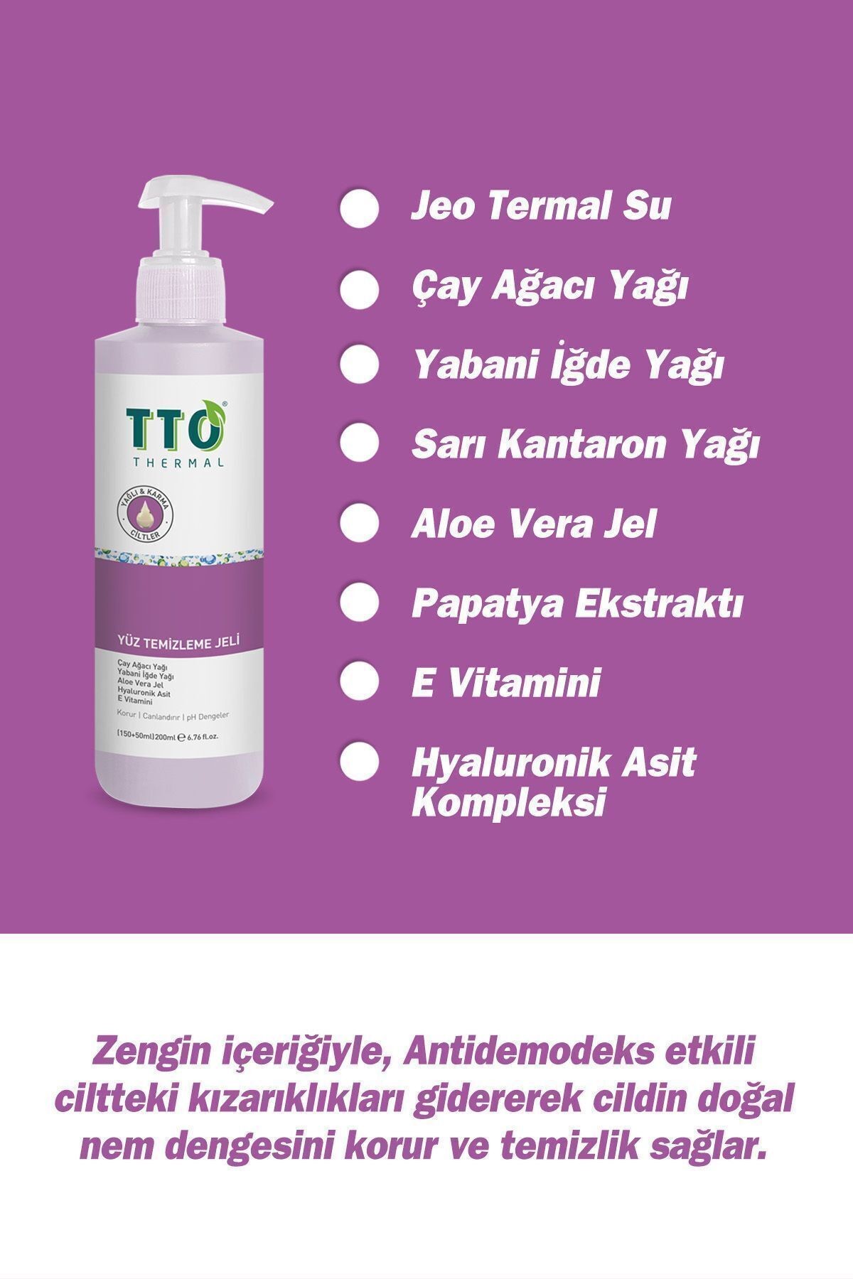 TTO Yüz Temizleme Jeli 150 ml Normal, Akneli, Rozalı Ciltlerde (Çay Ağacı Yağı / Tea Tree Oıl)