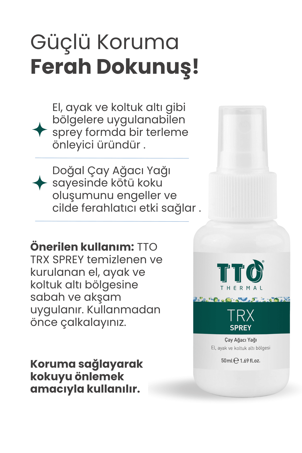 TRX El, Ayak ve Koltuk Altı Terleme Önleyici Sprey 50 ml – Çay Ağacı Yağlı