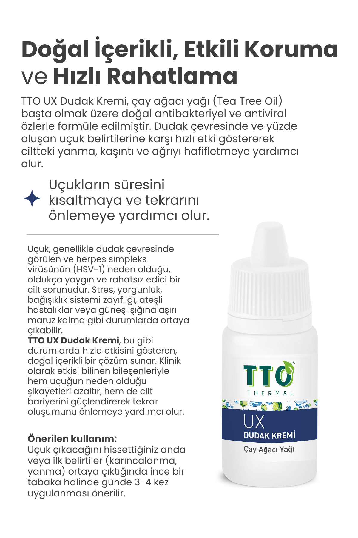 TTO Ux Uçuk Kremi 7 ml 3 ml ( Çay Ağacı Yağı / Tea Tree Oil )