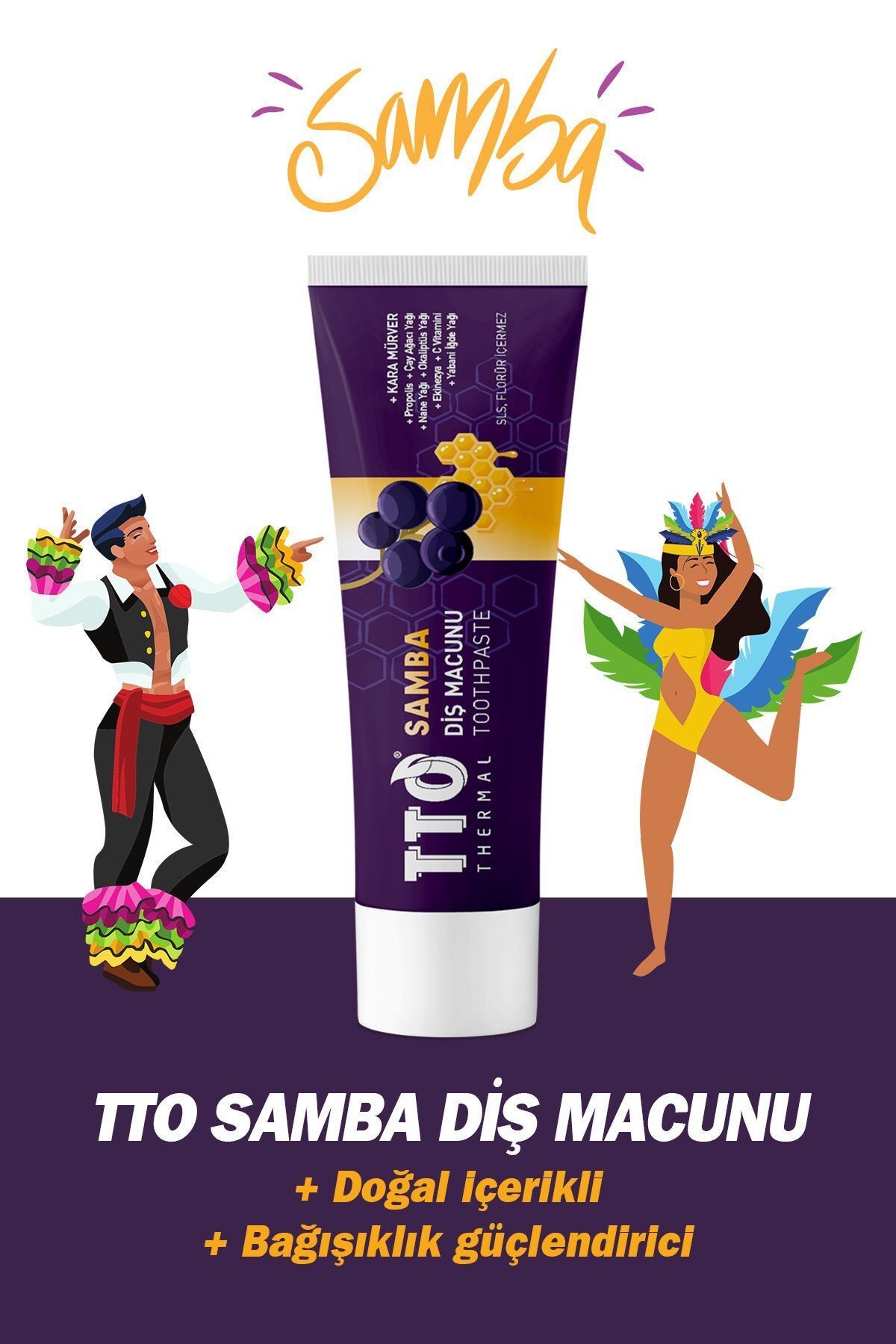 TTO Samba Diş Macunu 75 gr Ağız Kokusu Yarası ( Sls-florür Içermez Sambucus Propolis Çay Ağacı Yağı )