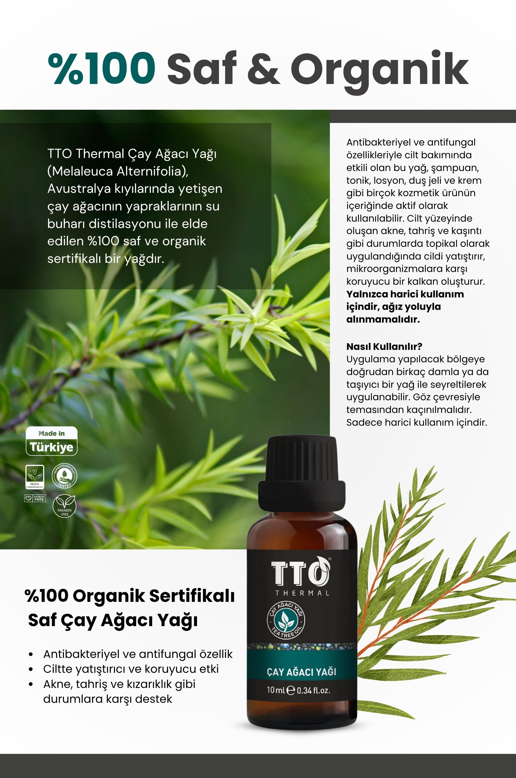 TTO Saf Ve Doğal Çay Ağacı Yağ Tea Tree Oil