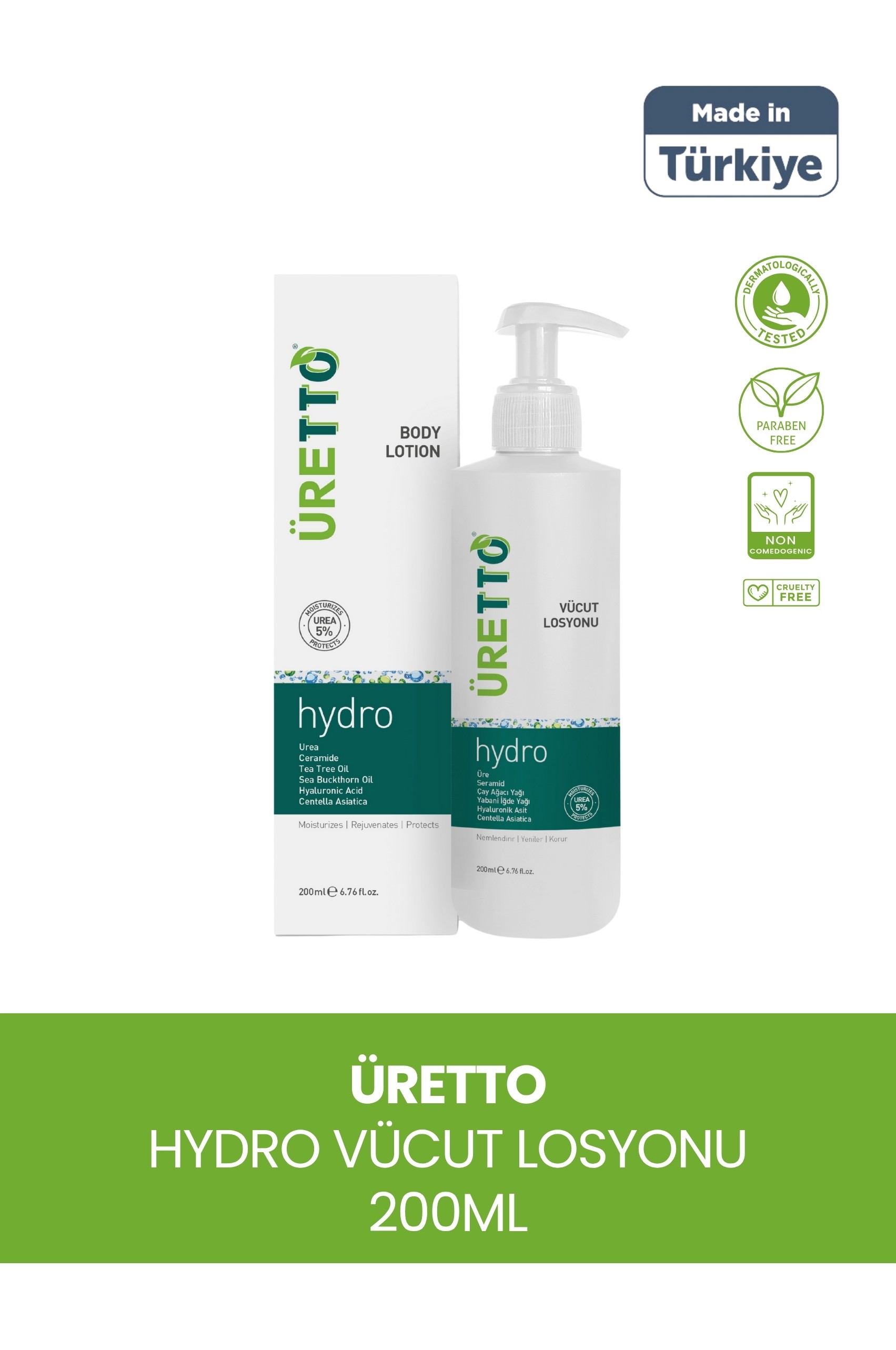 TTO Hydro Vücut Losyonu 200 ml – Üre + Çay Ağacı Yağı + Yoğun Nemlendirme