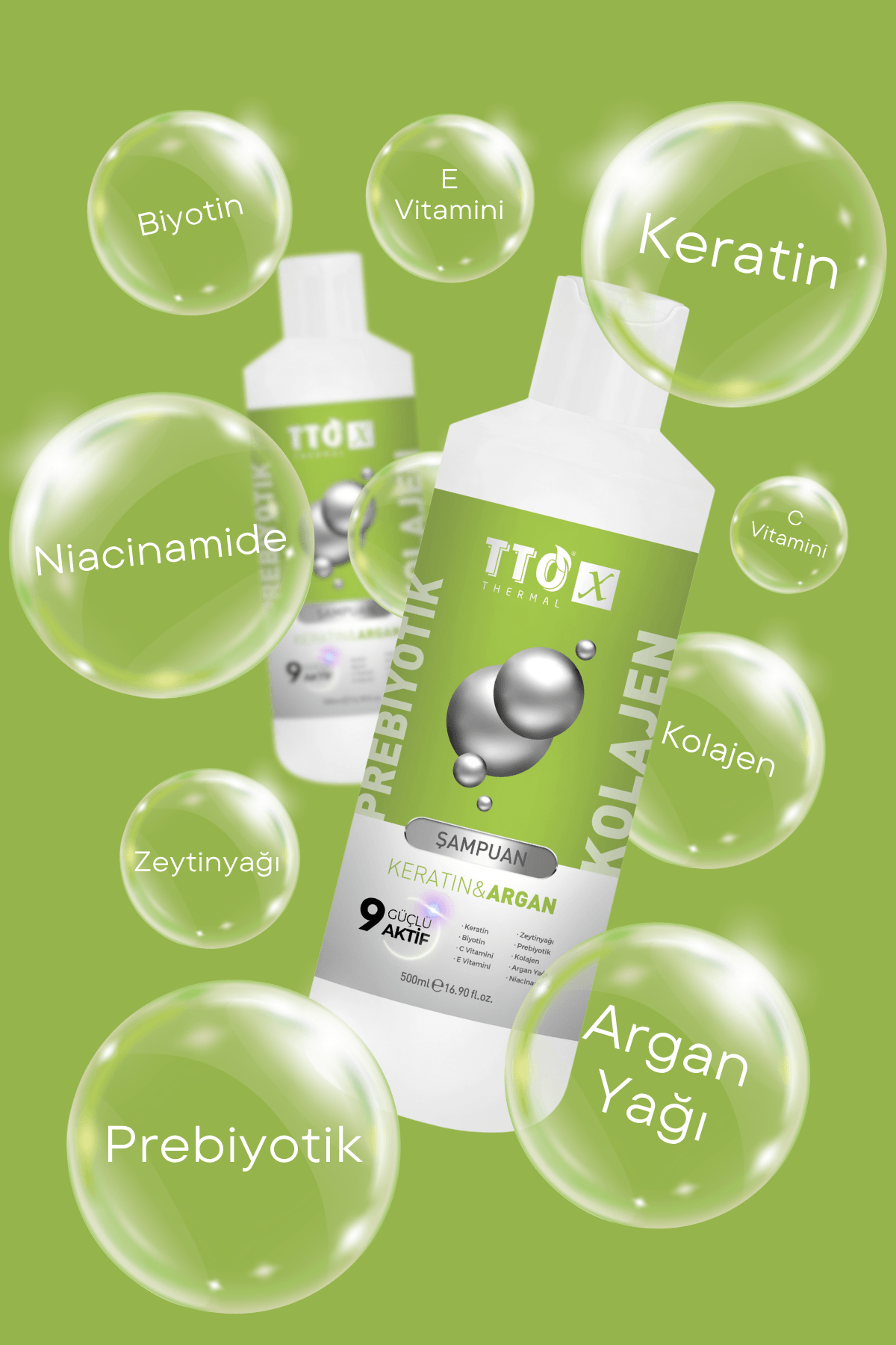 TTO X Keratin & Argan Özlü Saç Şampuanı – Kolajen ve Prebiyotik 500 ML