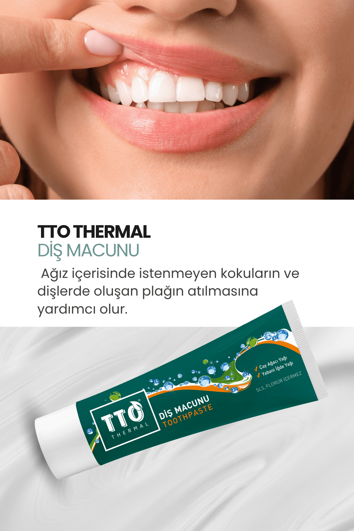 TTO Florürsüz Diş Macunu 75 gr - TTO Ağız Spreyi Hediyeli ( Çay Ağacı Yağı / Tea Tree Oıl)