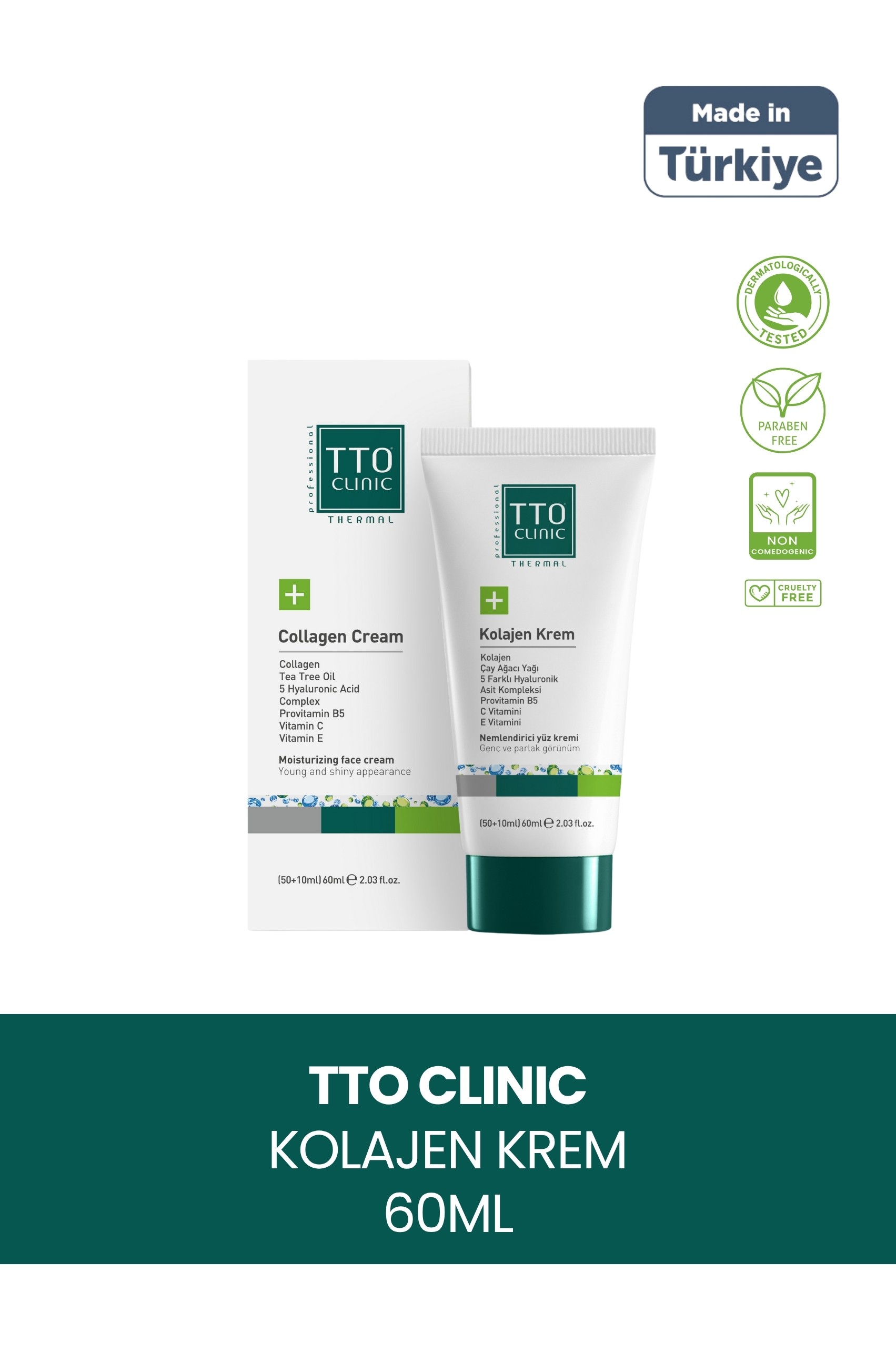 TTO Clinic Collagen Moisturizing Face Cream 60 ml (Anti-Aging, Tea Tree Oil, Hyaluronic Acid)