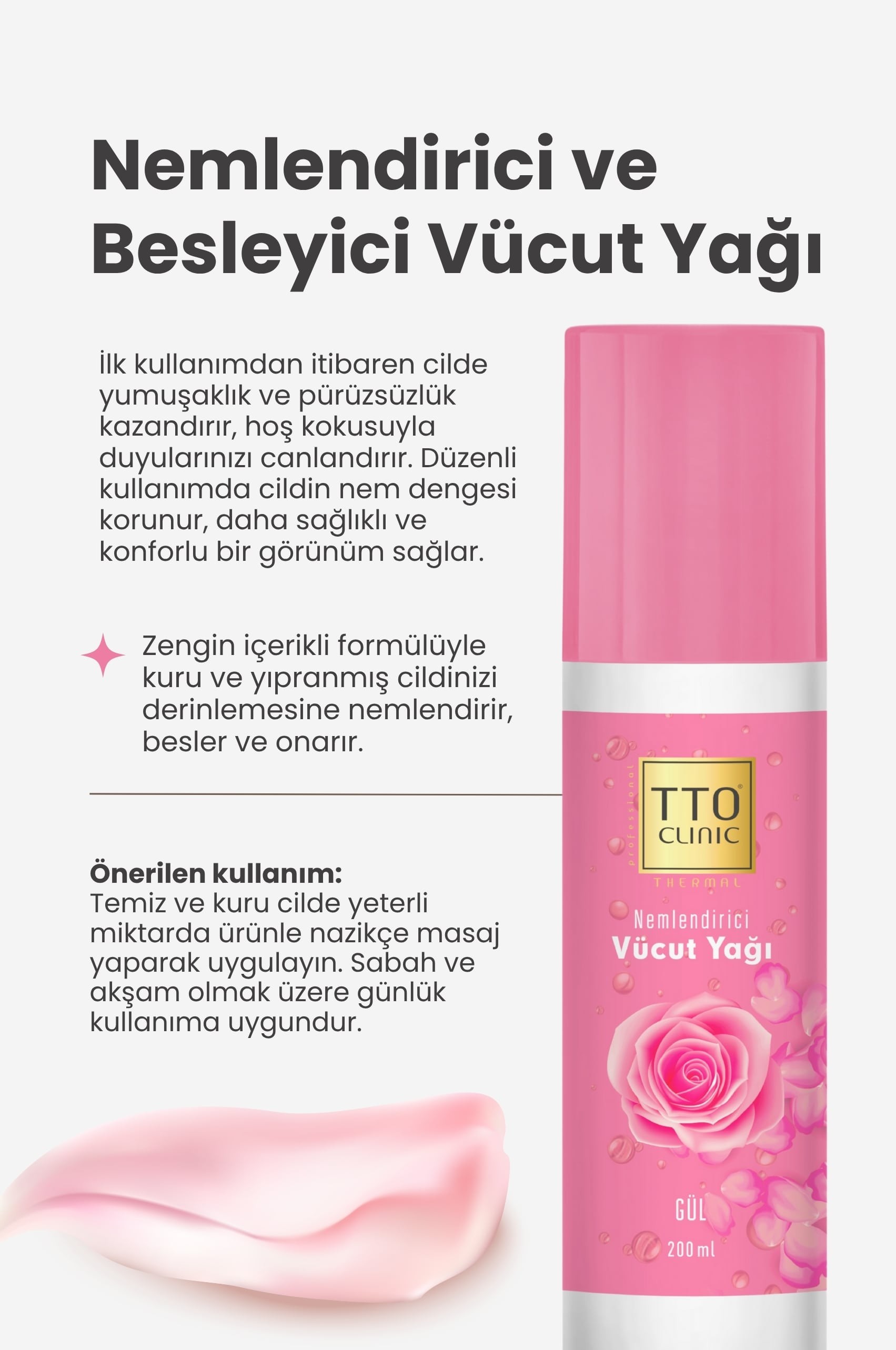 TTO Clınıc Nemlendirici Vücut Yağı - Gül Kokulu Banyo Yağı 200ml