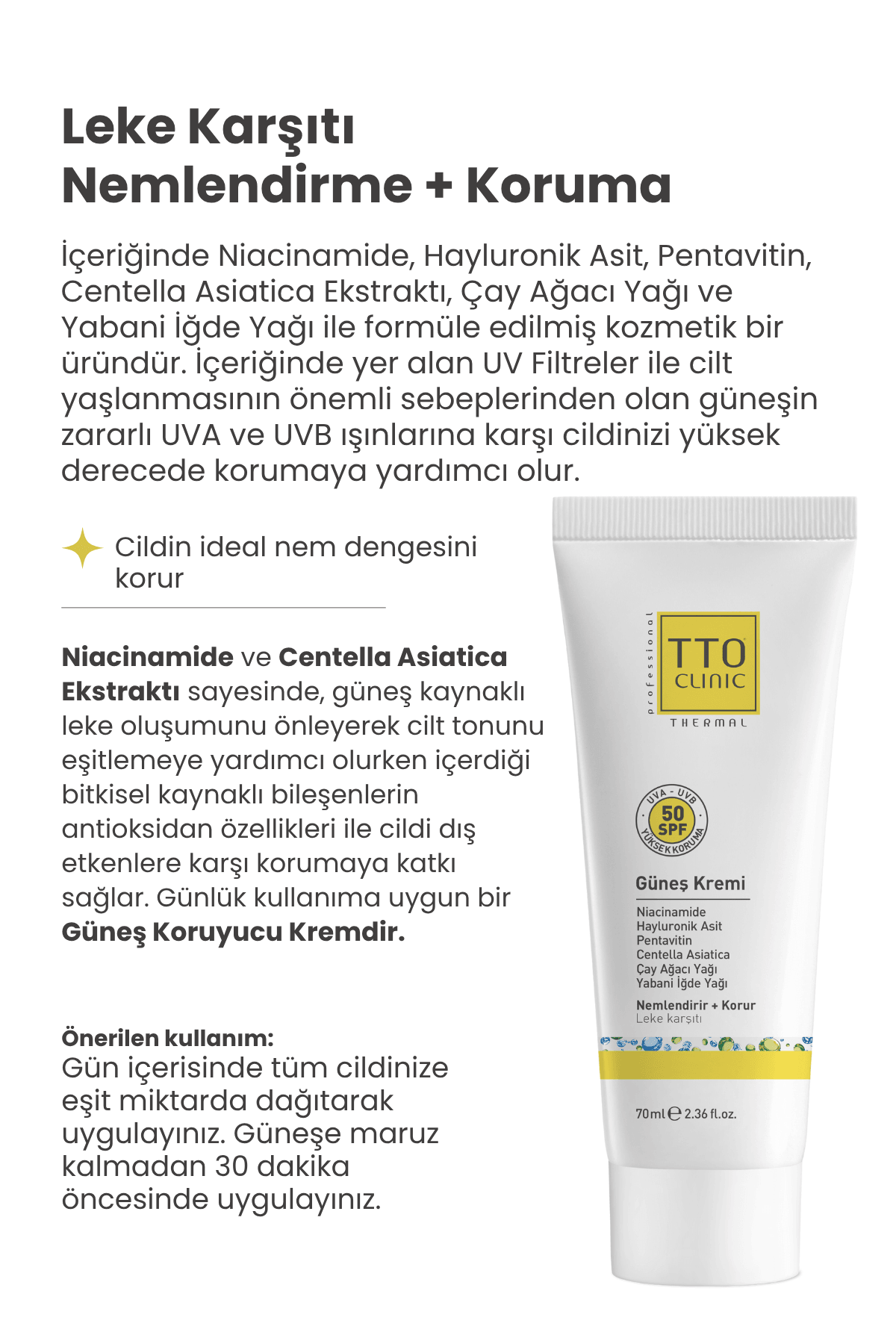 TTO Clinic Güneş Koruyucu Krem 50 SPF – 70 ml