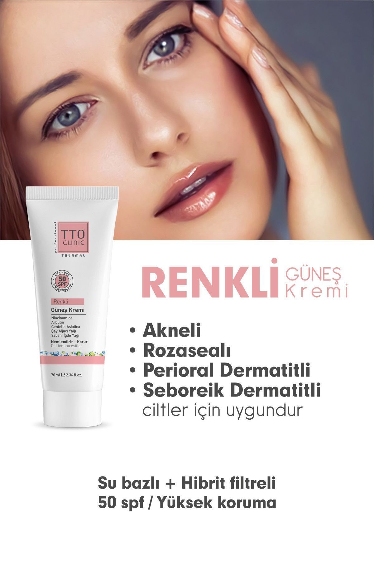 TTO CLINIC Renkli Güneş Koruyucu Krem 50 SPF 70 ML