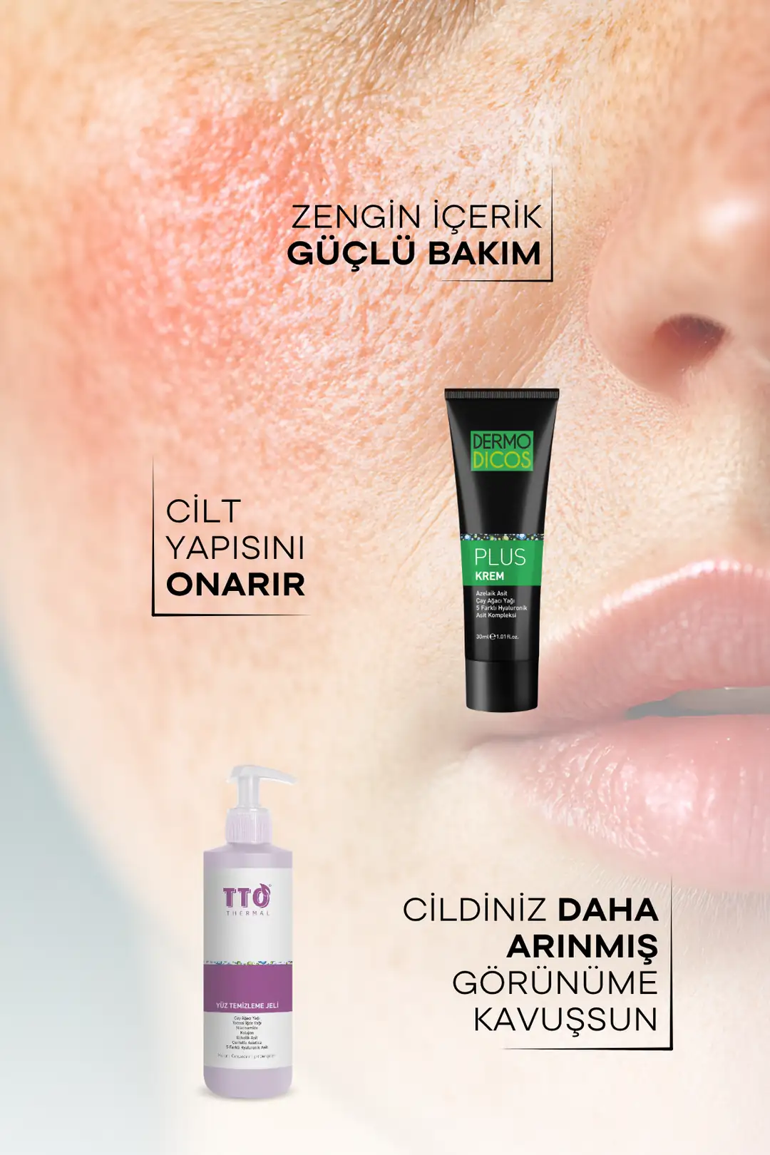 Akne ve Rozasea Bakım Seti Temizleme Jeli Dermodicos Plus