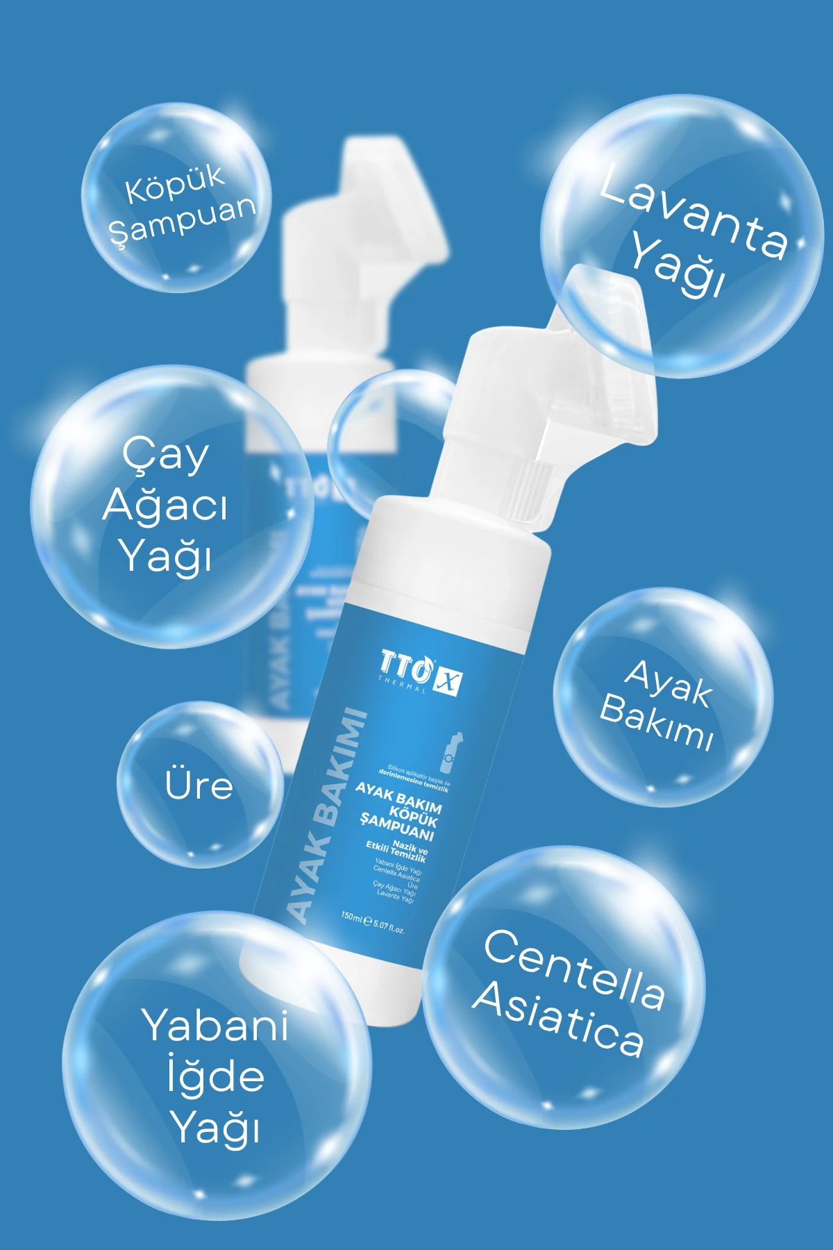 TTO-X Ayak Bakım Köpük Şampuanı 150 ml – Arındırıcı, Ferahlatıcı ve Antibakteriyel Ayak Bakımı