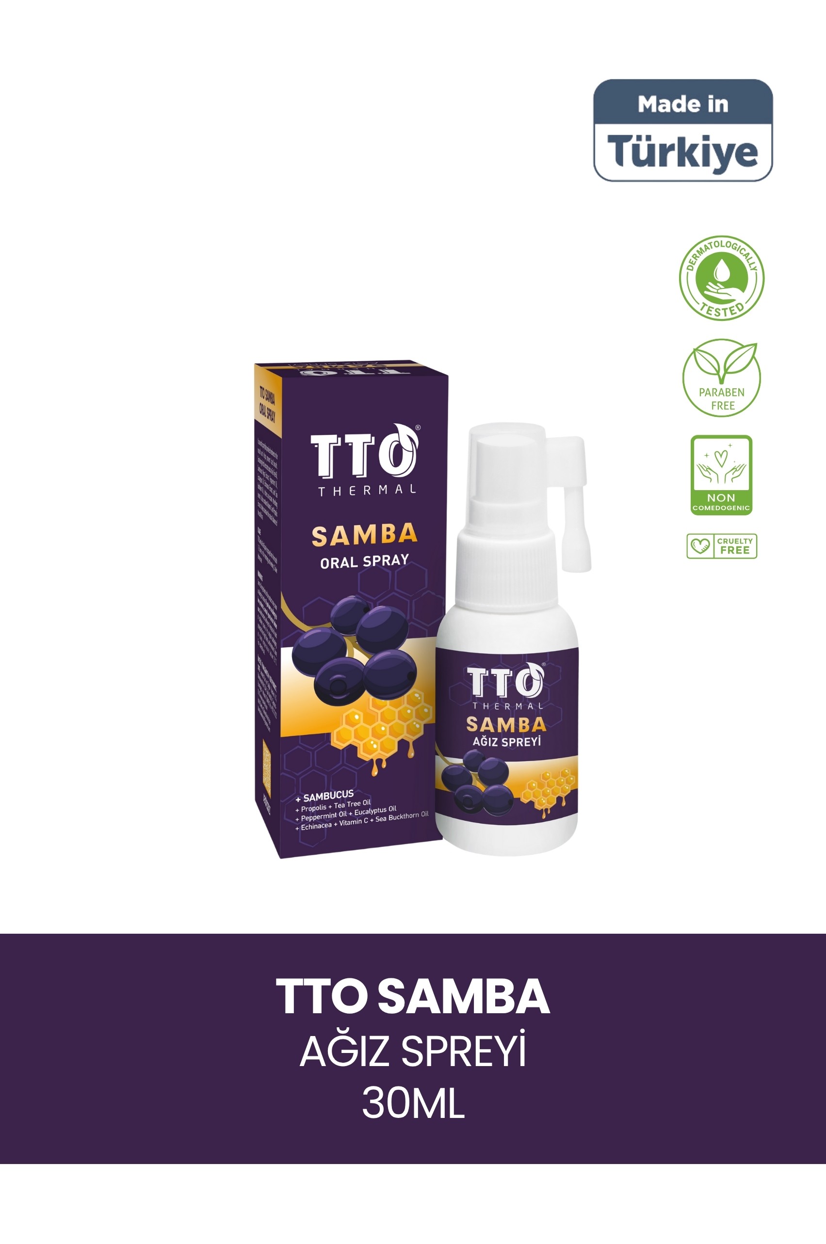 TTO Samba Ağız Spreyi 30 ml (Sambucus, Propolis, Çay Ağacı Yağ, Kara Mürver)
