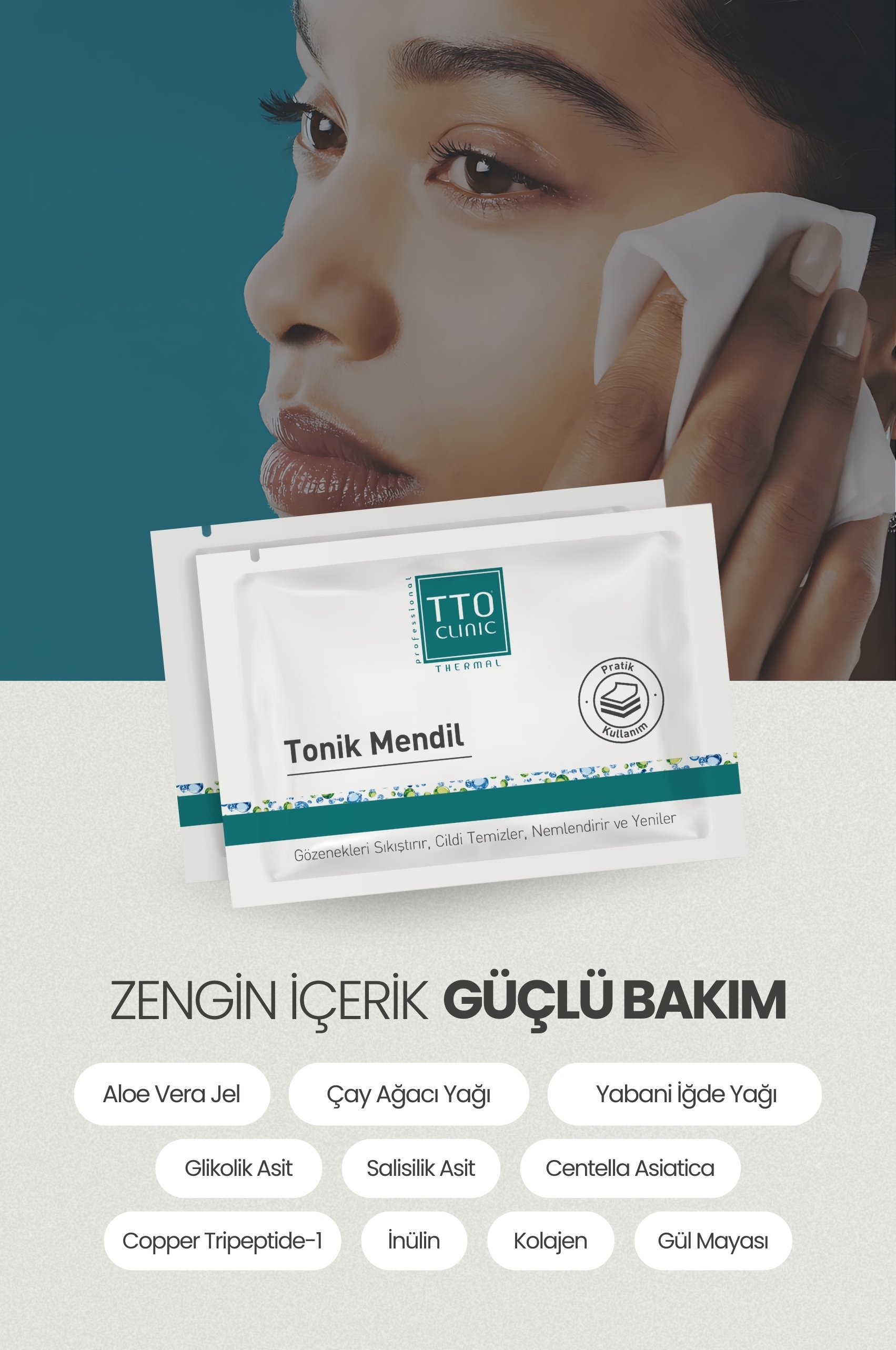 Clınıc Tonik Mendil Pratik Kullanım Çay Ağacı Yağ Yabani Iğde Yağ Aloe Vera