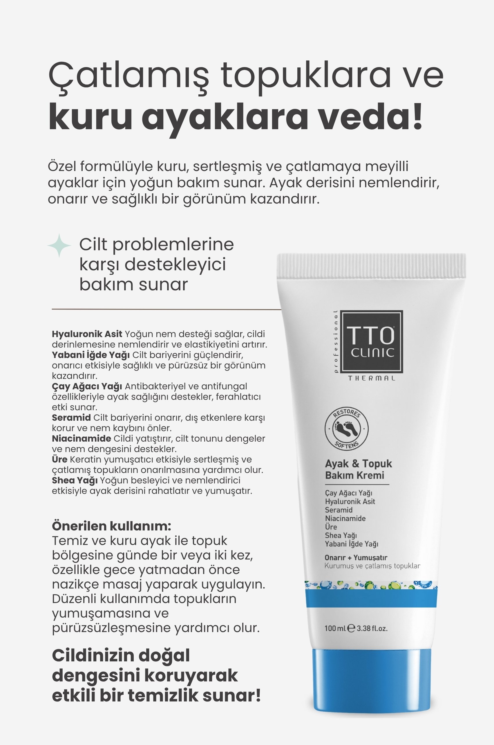 TTO Clinic Ayak & Topuk Bakım Kremi 100 ml – Yoğun Nem & Onarıcı Formül 