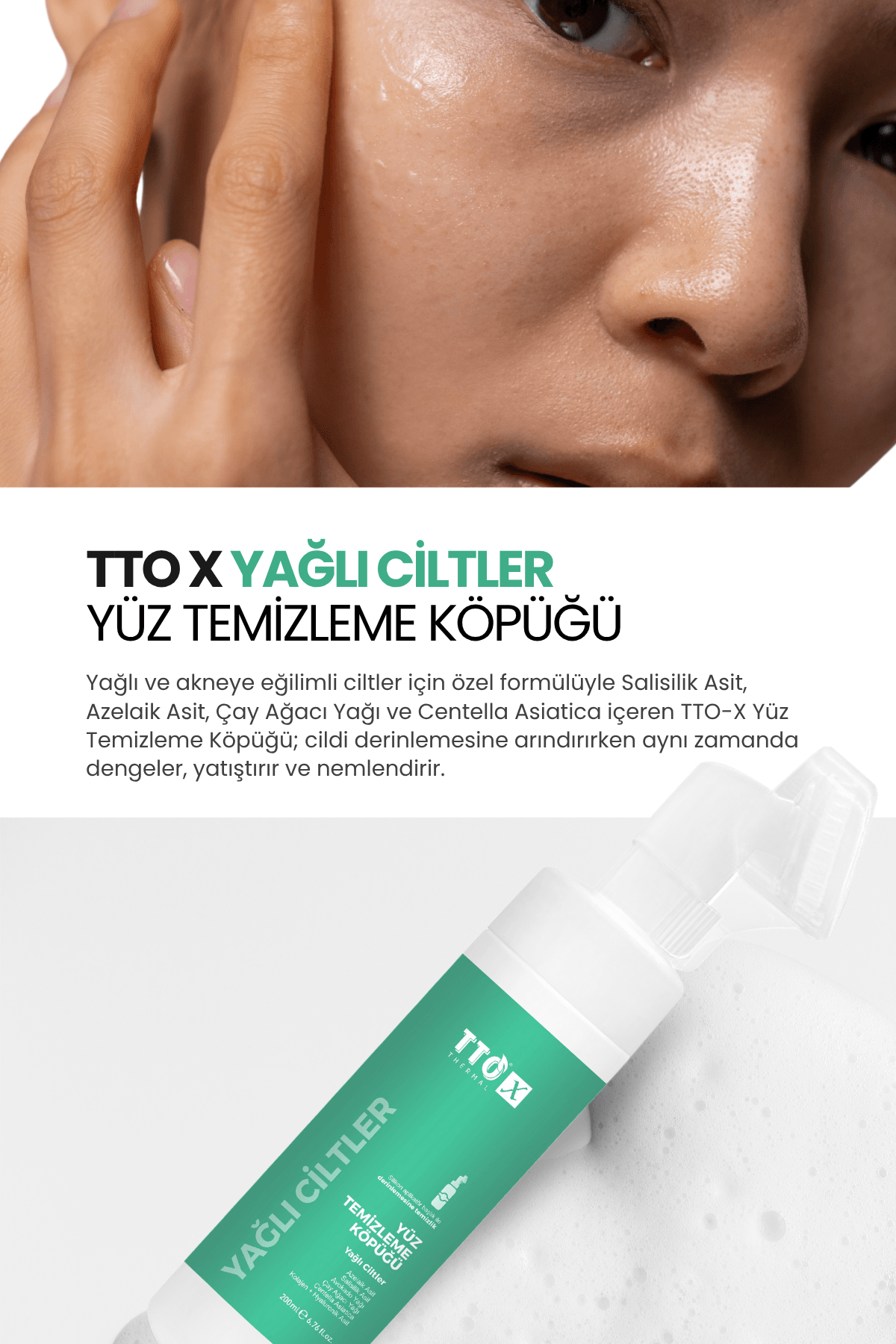 TTO X Yağlı Ciltlere Özel Çay Ağacı İçeren Aplikatörlü Yüz Köpüğü 