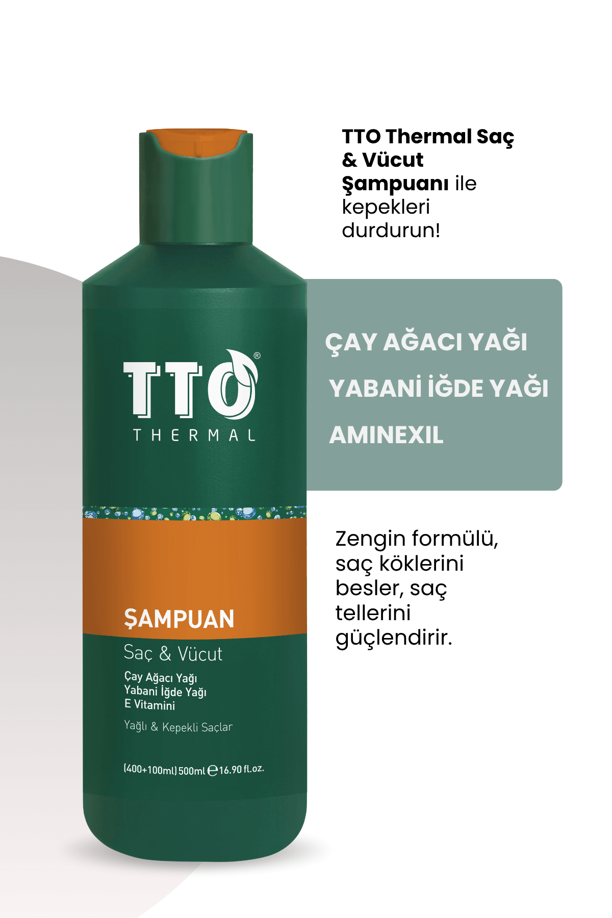 TTO Saç Ve Vücut Şampuanı 500 ml Yeşil Kepek Kaşıntı Pullanma (Çay Ağacı Yağı / Tea Tree Oıl)