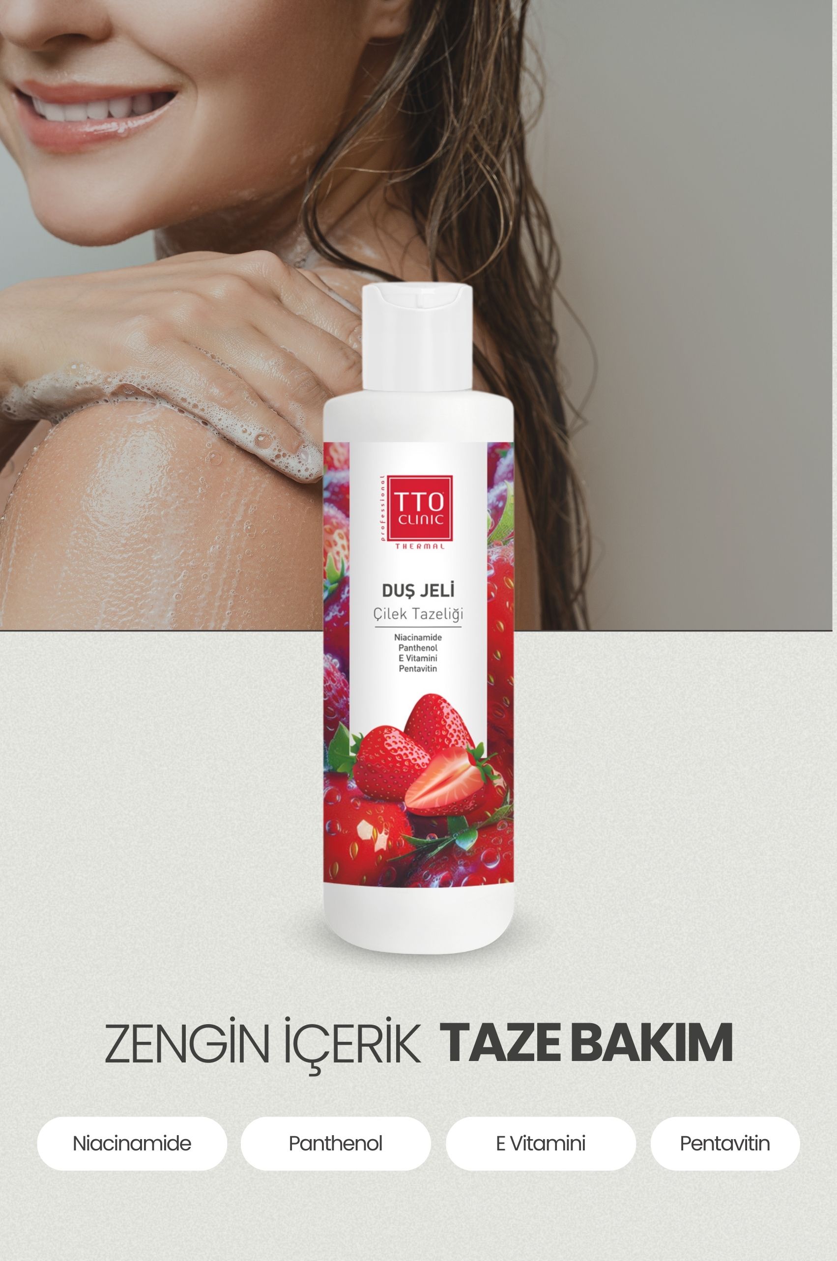 TTO Clinic Çilek Tazeliği Duş Jeli Panthenol İle Cildinizi Onarın 250 ml