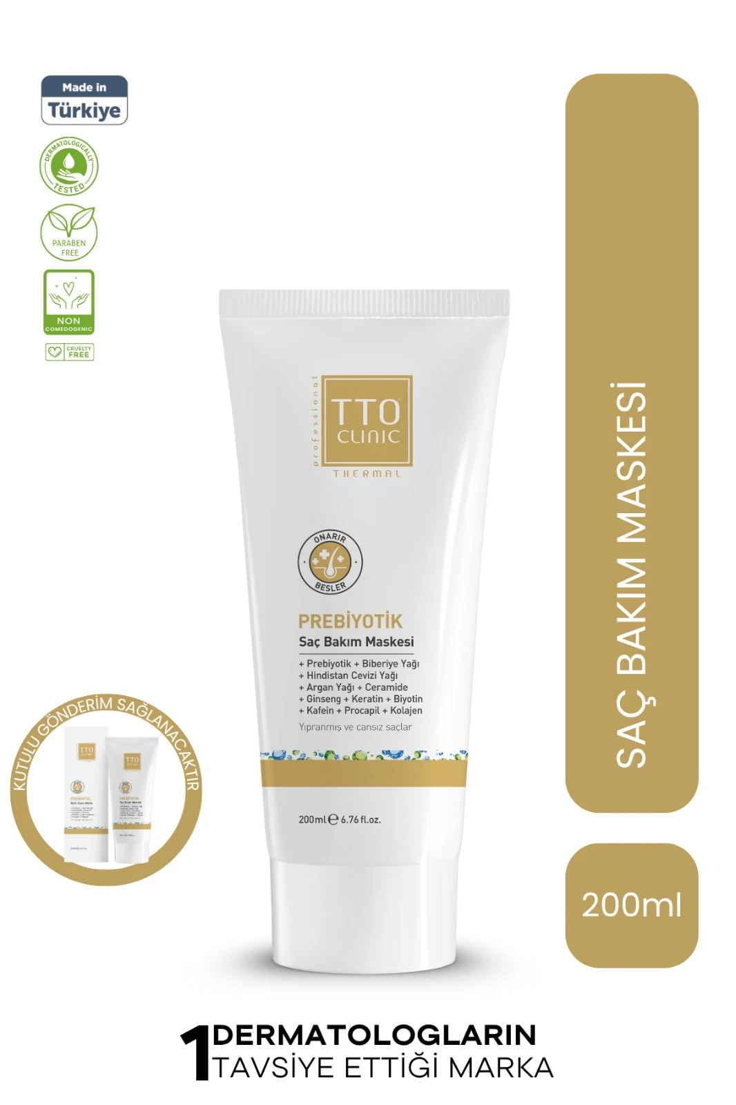 TTO Clinic Prebiyotik Dökülme Önleyici Saç Bakım Maskesi 200 ml – Besleyici ve Güçlendirici