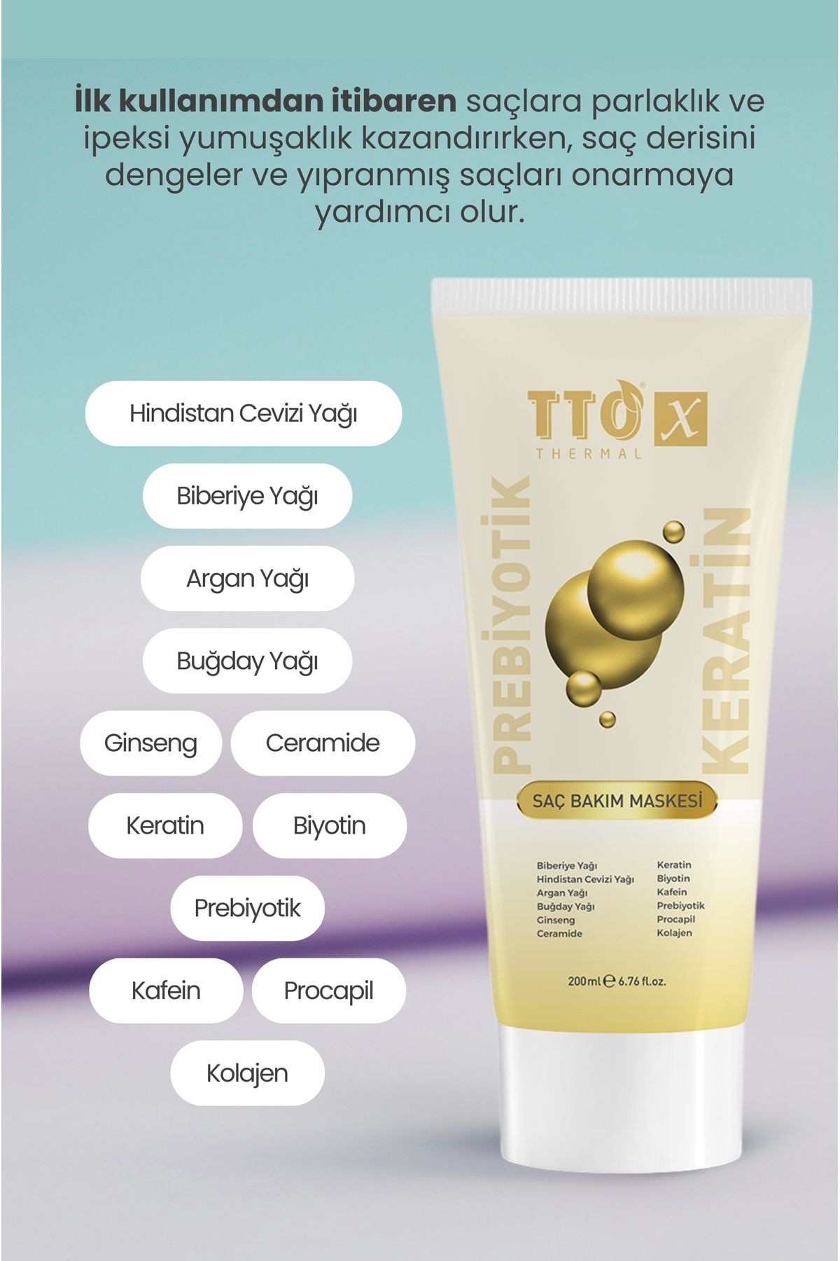 X Prebiyotik Saç Bakım Maskesi Biberiye Yağı Keratin Argan Yağı Biyotin
