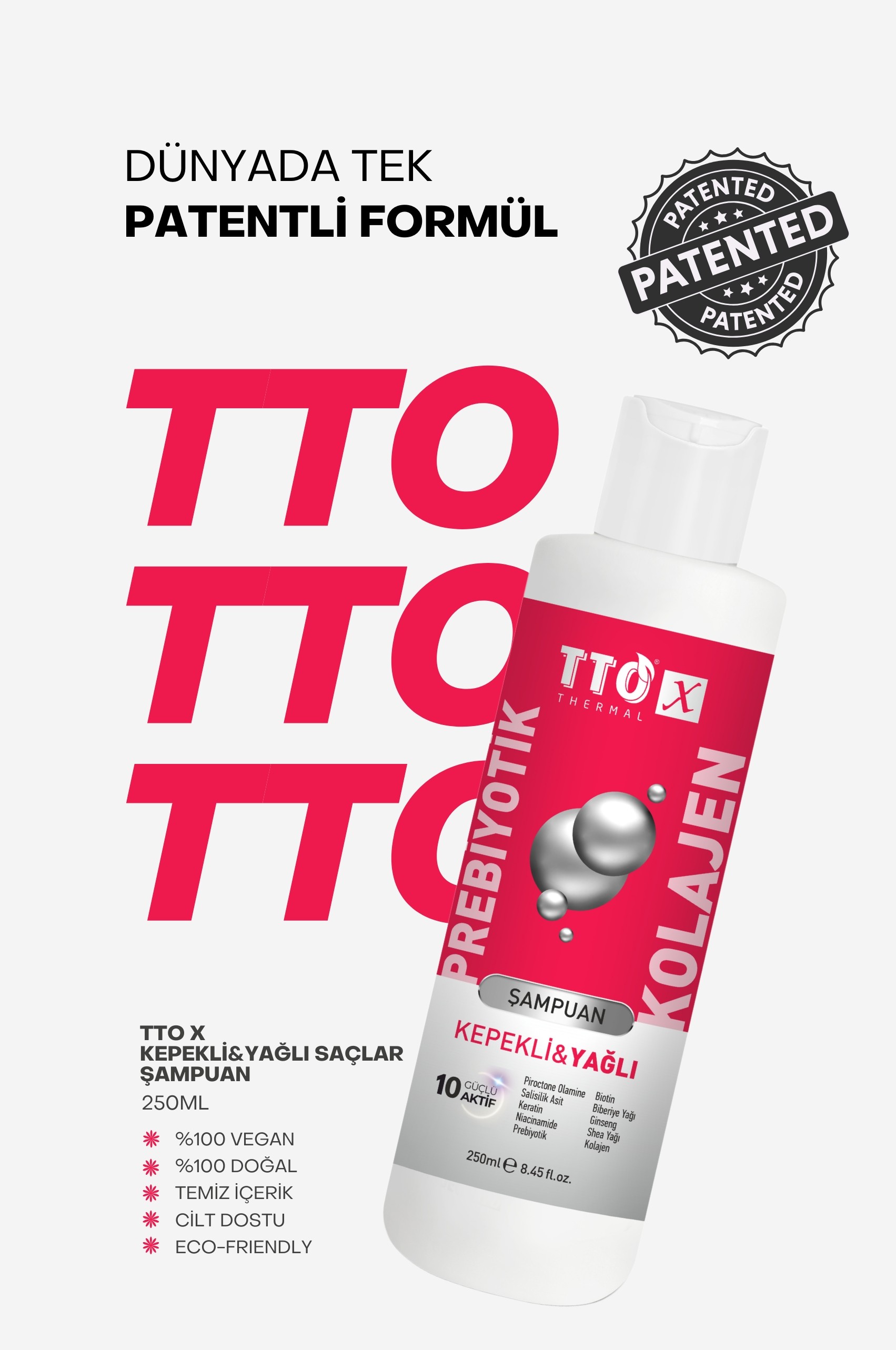 TTO-X Prebiyotik & Kolajen Kepekli ve Yağlı Saçlar Şampuan 250ml