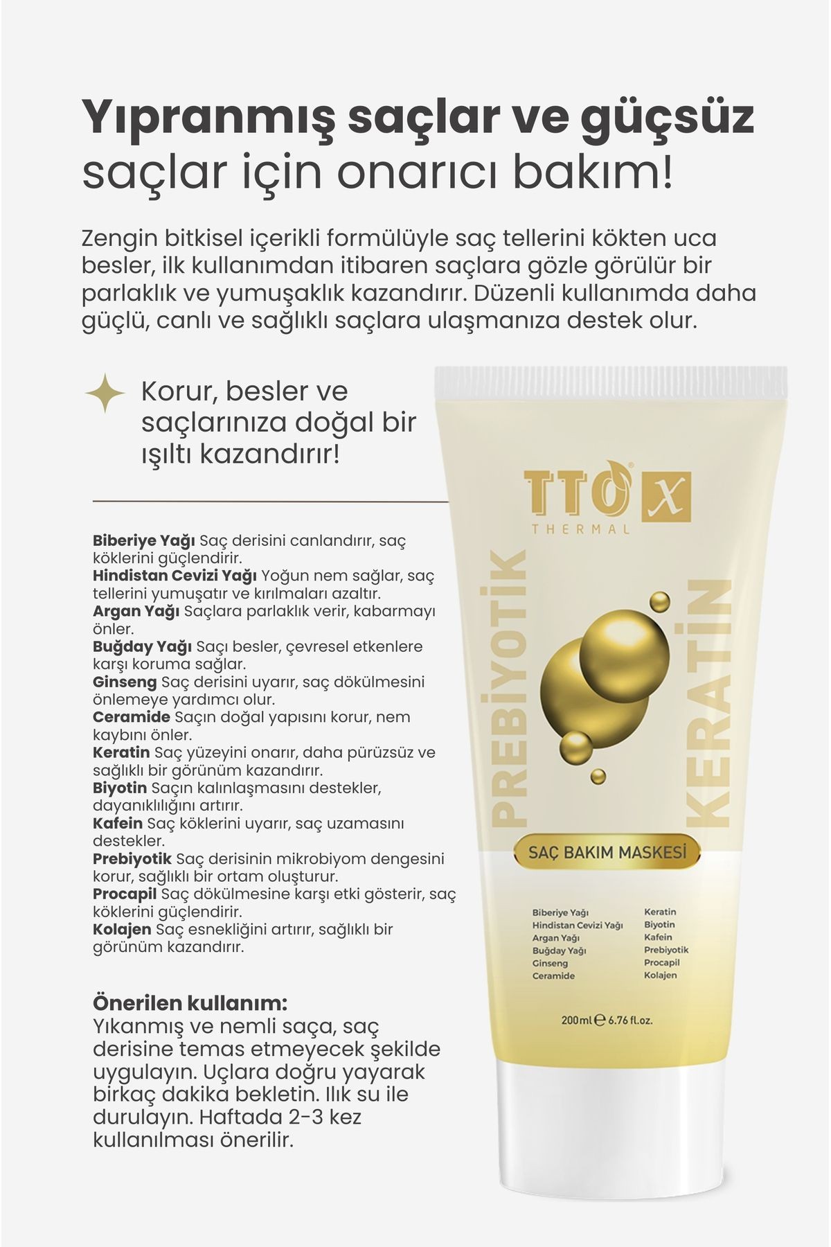 X Prebiyotik Saç Bakım Maskesi Biberiye Yağı Keratin Argan Yağı Biyotin