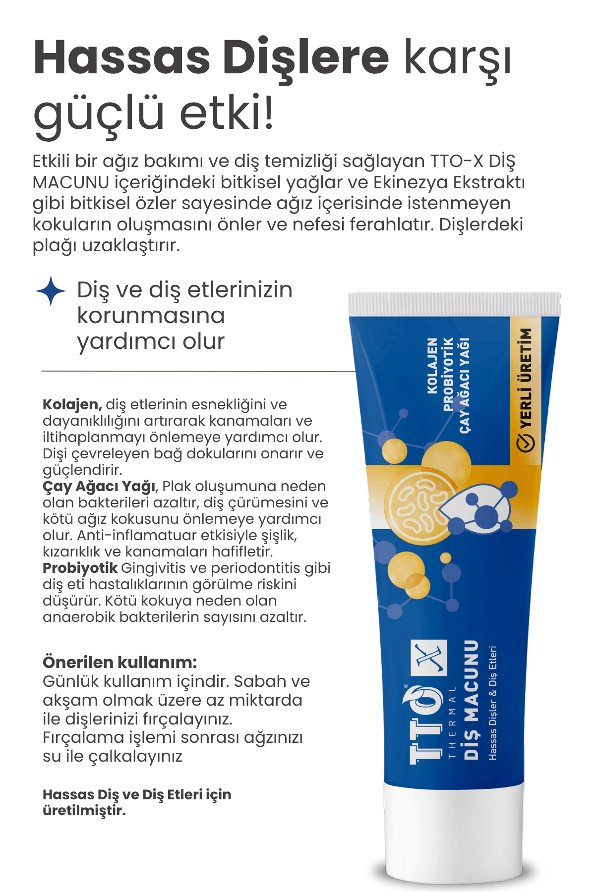TTO X Probiyotik Diş Macunu – Kolajen & Çay Ağacı Yağlı, Hassas Dişler