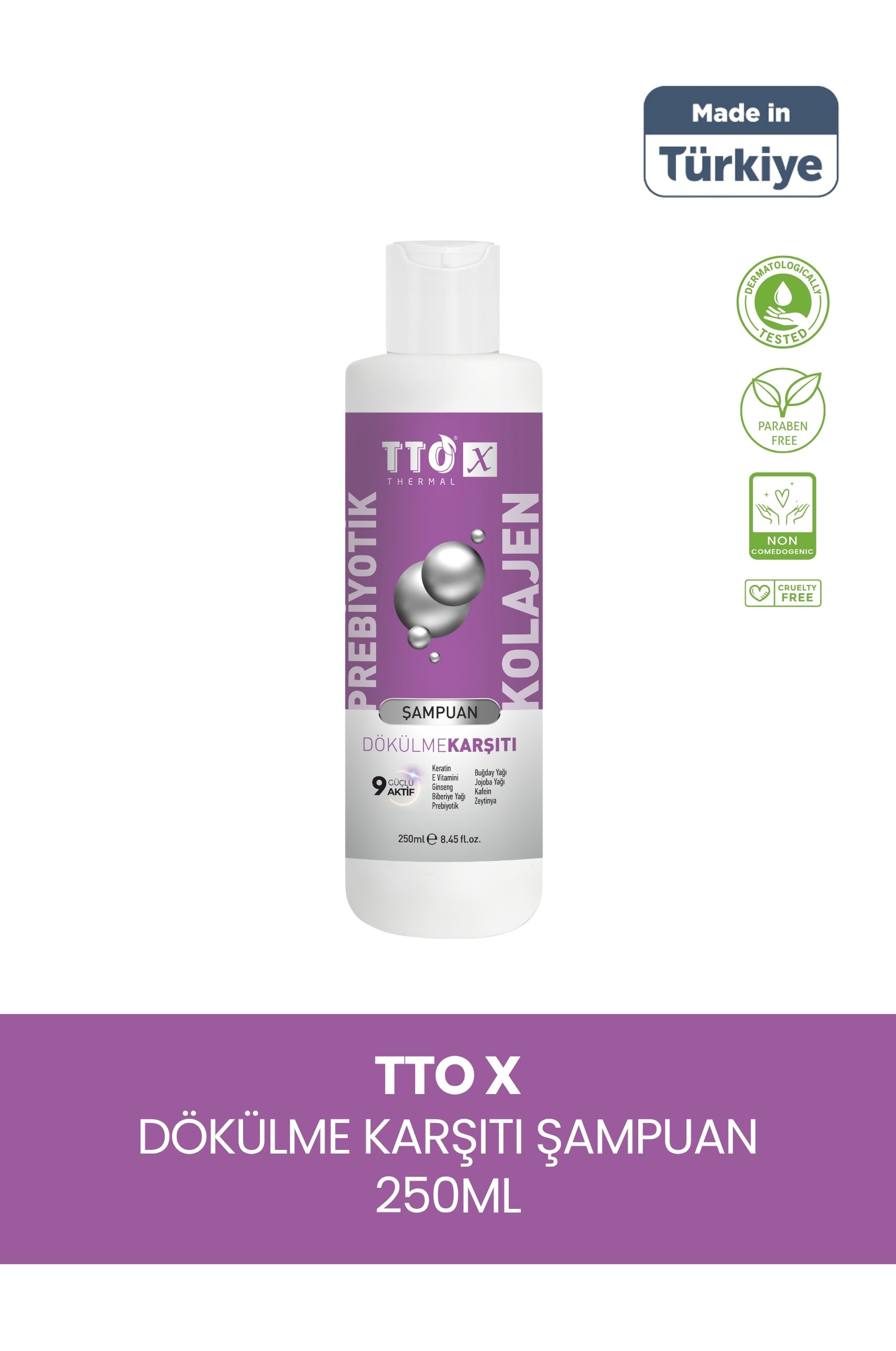 TTO-X Prebiyotik & Kolajen Dökülme Karşıtı Şampuan 250ml (Cocamidopropyl,Betaine,Glycerin)