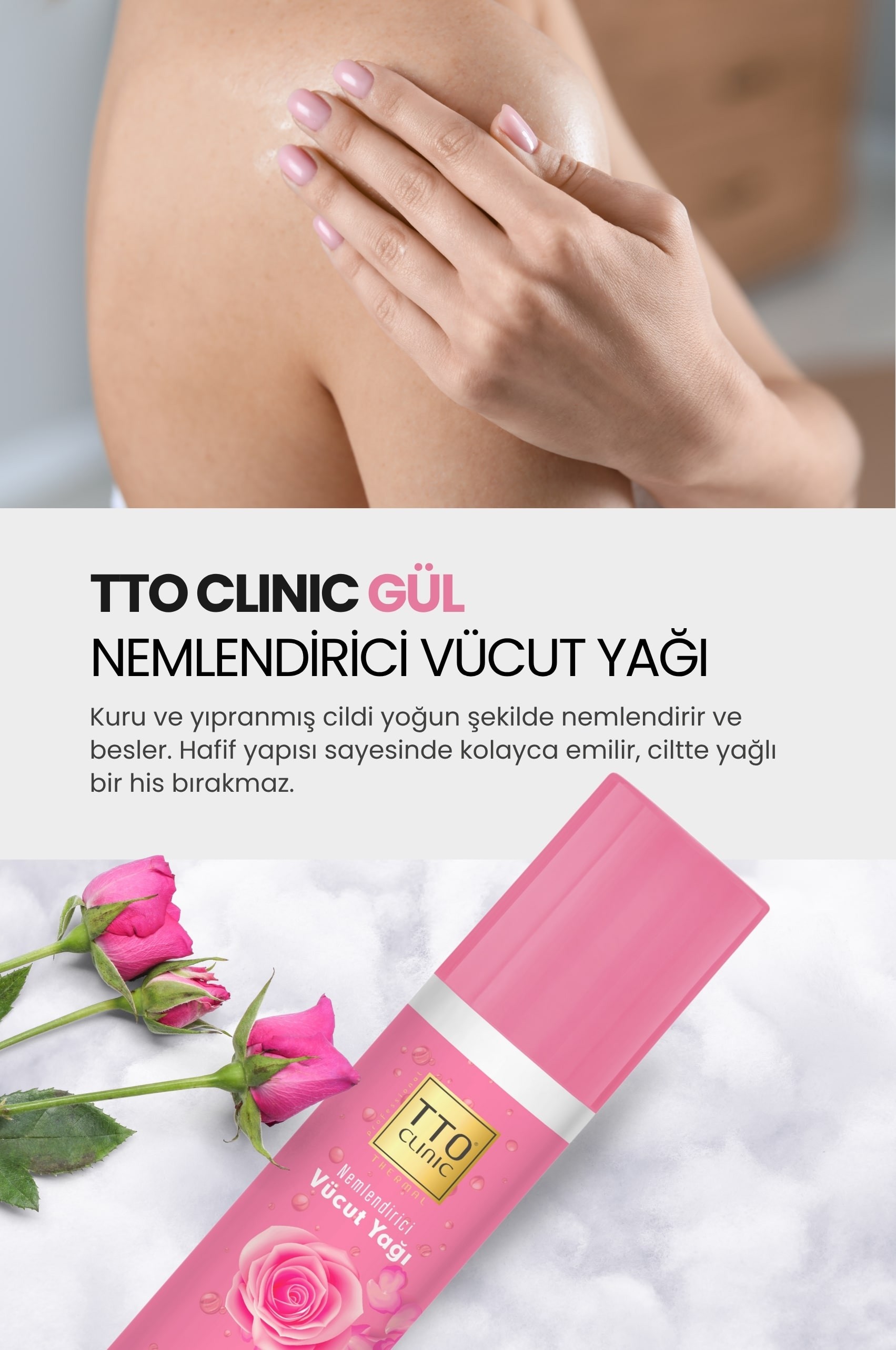 TTO Clınıc Nemlendirici Vücut Yağı - Gül Kokulu Banyo Yağı 200ml