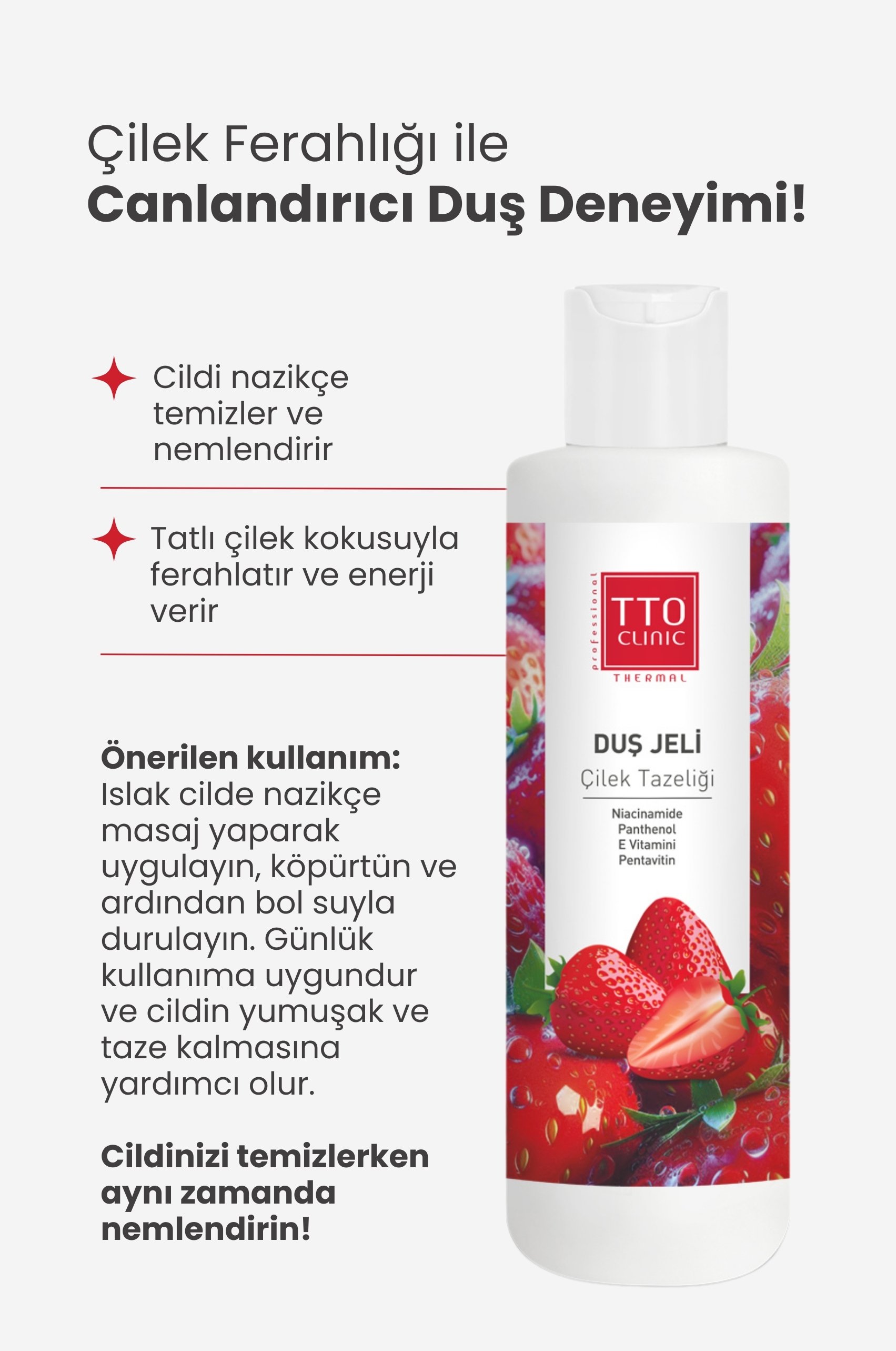 TTO Clinic Çilek Tazeliği Duş Jeli Panthenol İle Cildinizi Onarın 250 ml