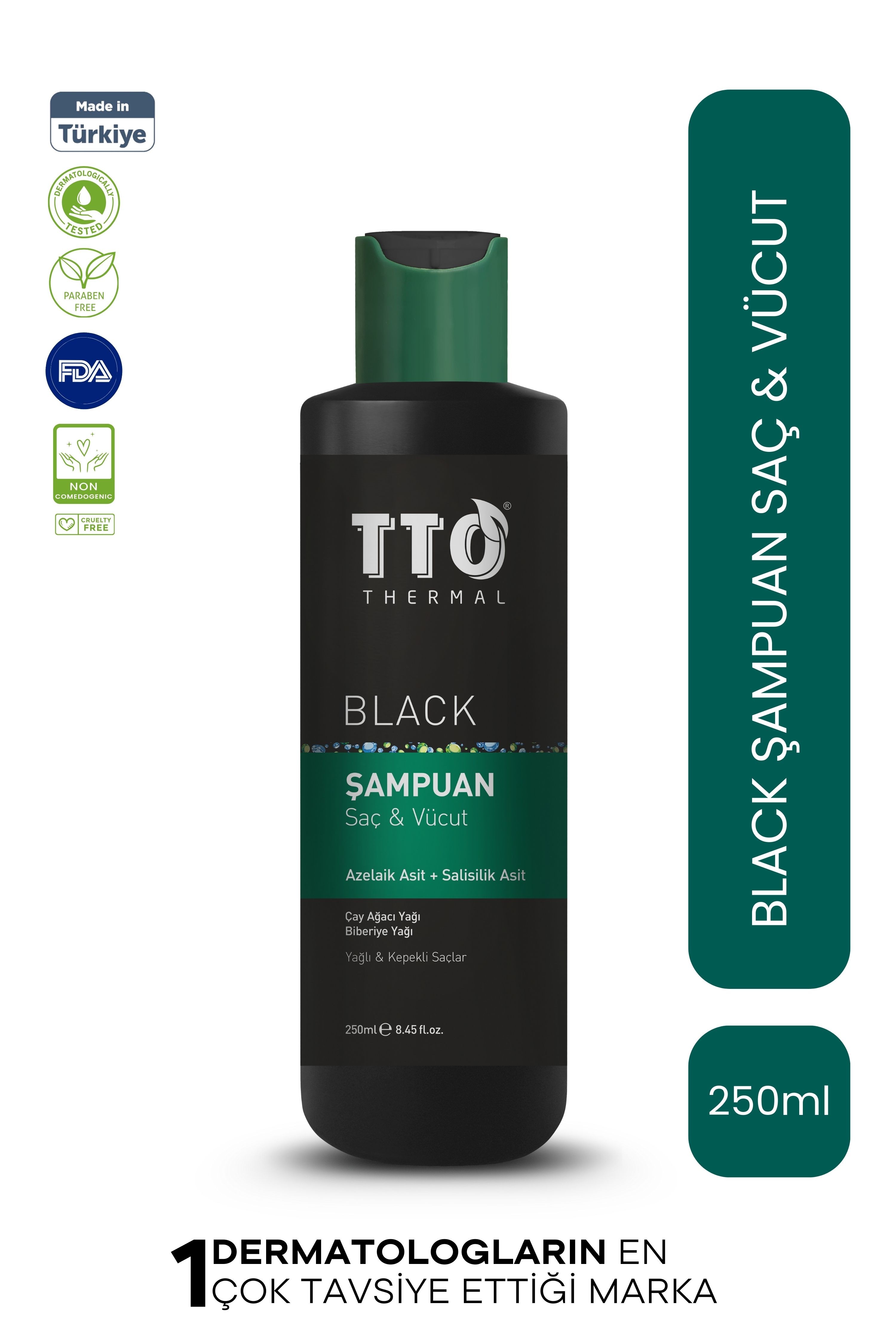 TTO Thermal Black Arındırıcı Bitkisel Şampuan 250 ml – Kepek Karşıtı & Yağ Dengeleyici