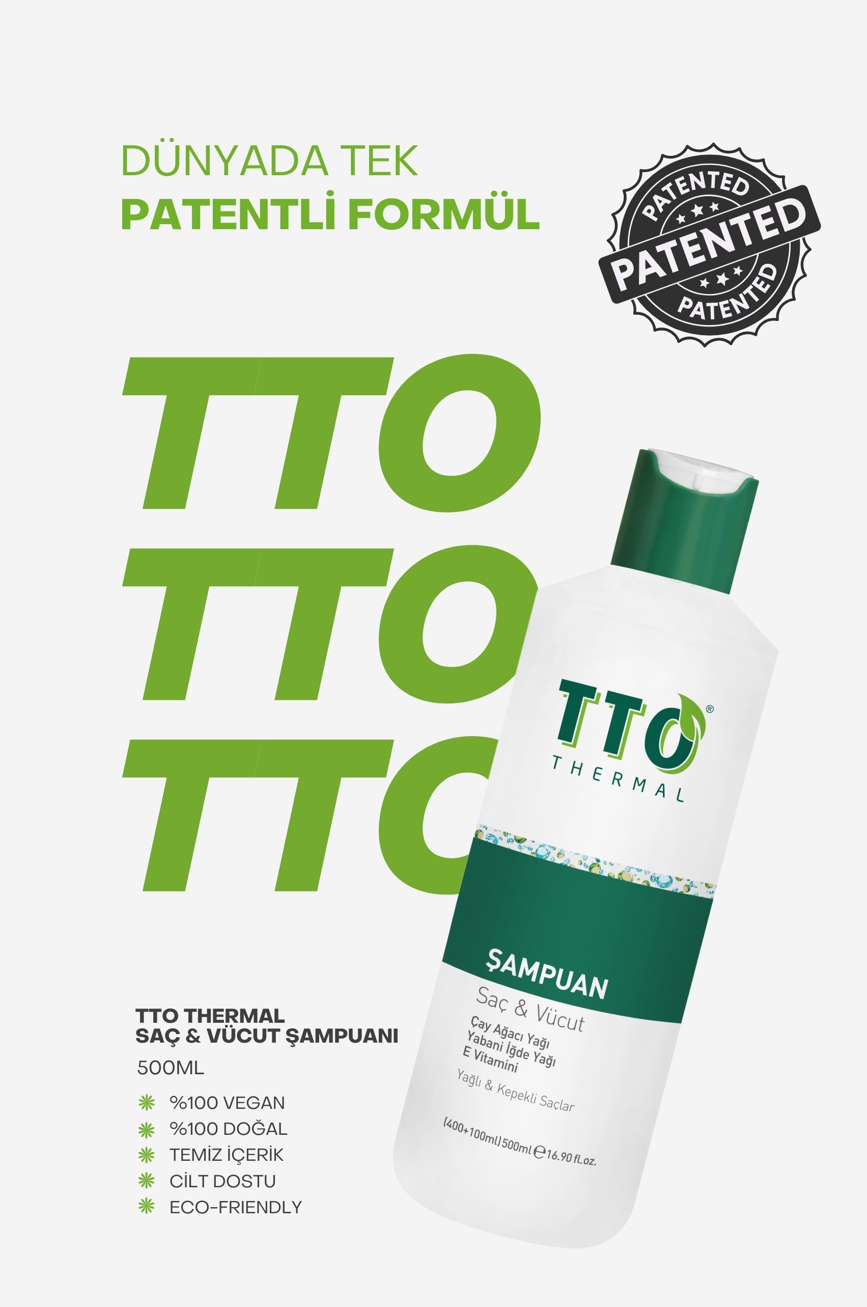 TTO Saç Ve Vücut Şampuanı 500 ml Beyaz (Çay Ağacı Yağı / Tea Tree Oil )