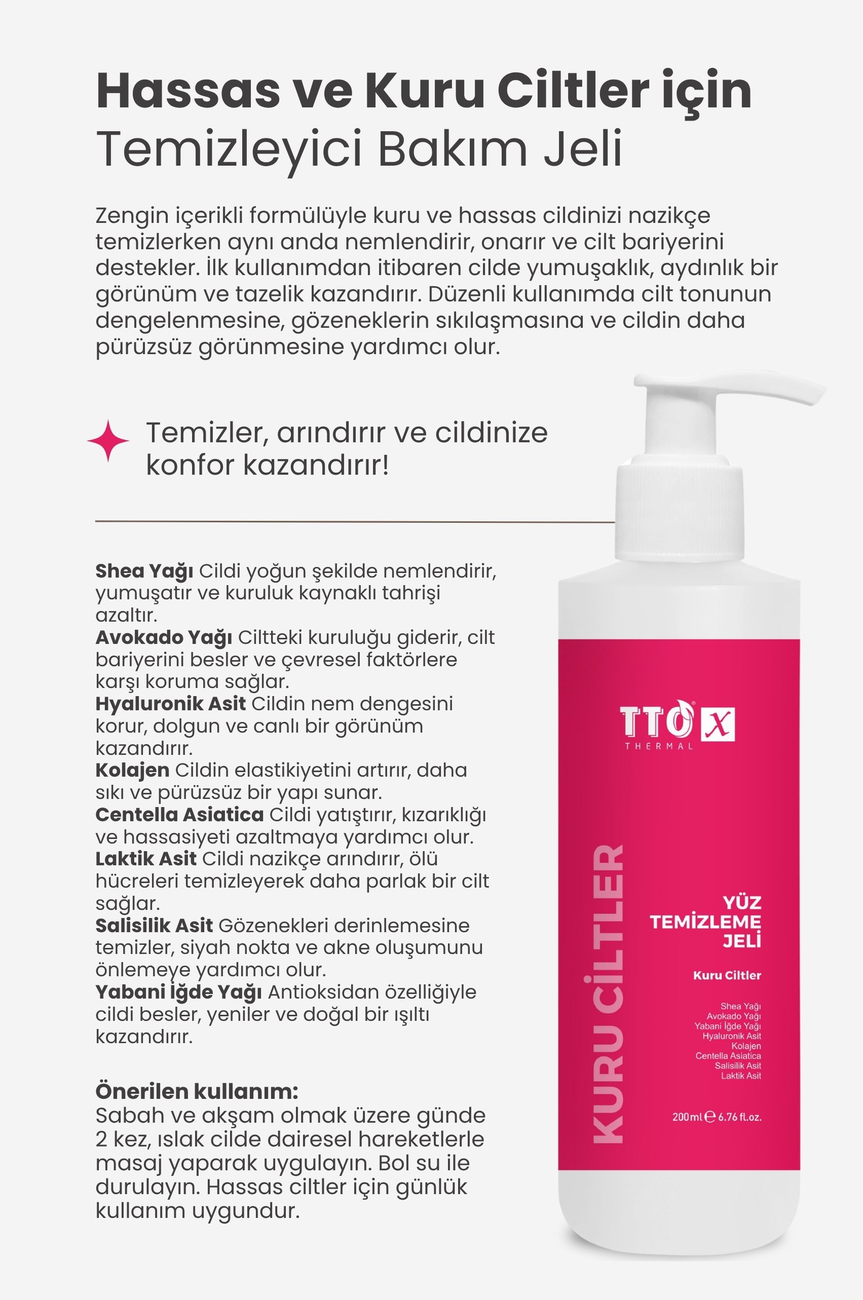 TTO-X Yüz Temizleme Jeli – Kuru Ciltler 200 ml