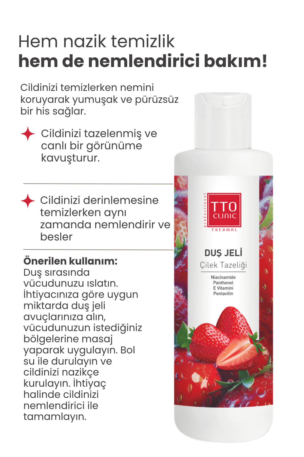 TTO CLINIC Duş Jeli Çilek Tazeliği 500 ml – Canlandırıcı & Nemlendirici Etki