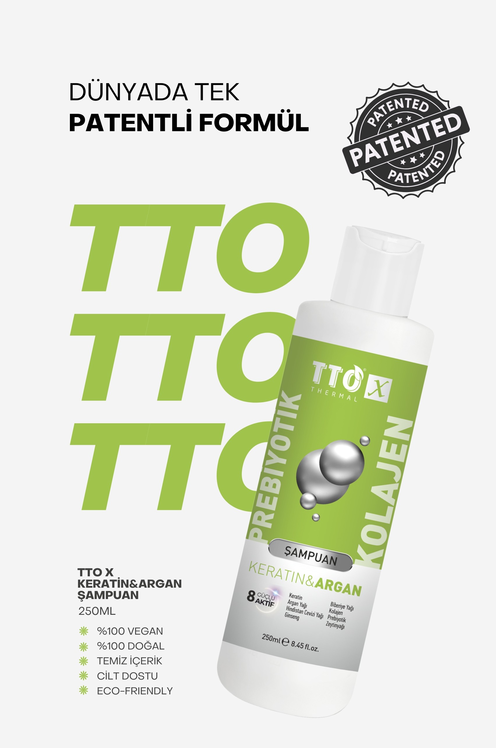 TTO-X Prebiyotik & Kolajen Keratin ve Argan 250ml ( Cocamidopropyl,Butyrospermum,Niacinamide,)