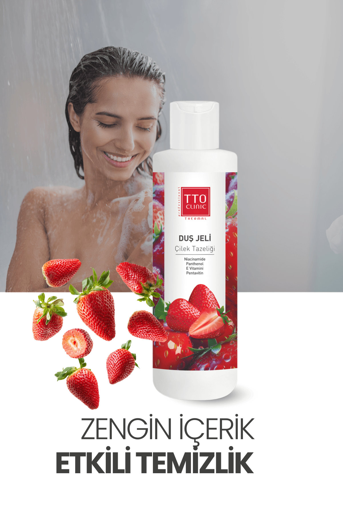 TTO CLINIC Duş Jeli Çilek Tazeliği 500 ml – Canlandırıcı & Nemlendirici Etki