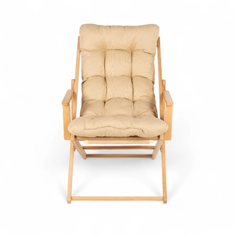 Katlanır Ahşap Şezlong Sandalye Bej