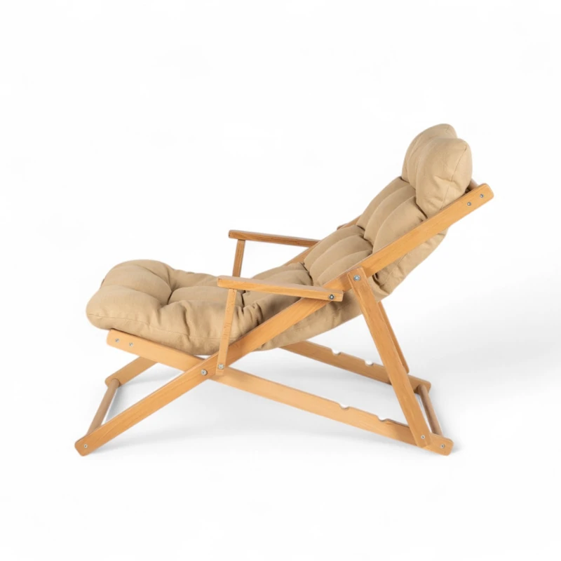 Katlanır Ahşap Şezlong Sandalye Bej