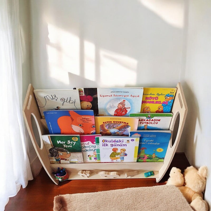 Montessori Ahşap Kitaplık ve Oyuncak Düzenleyici