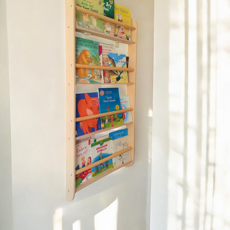Duvara Monte Montessori Ahşap Çocuk Kitaplık