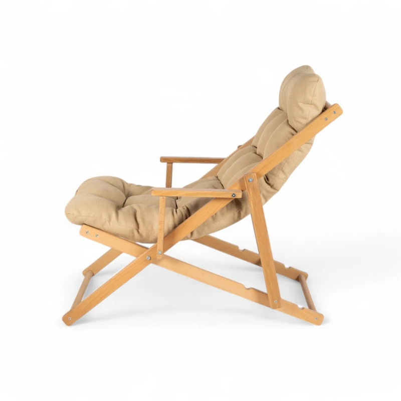 Katlanır Ahşap Şezlong Sandalye Bej