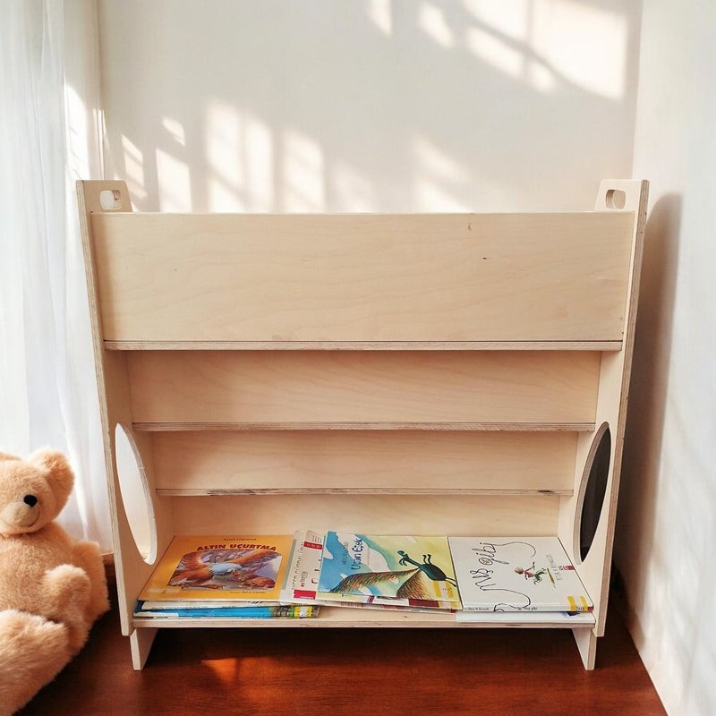 Montessori Ahşap Kitaplık ve Oyuncak Düzenleyici