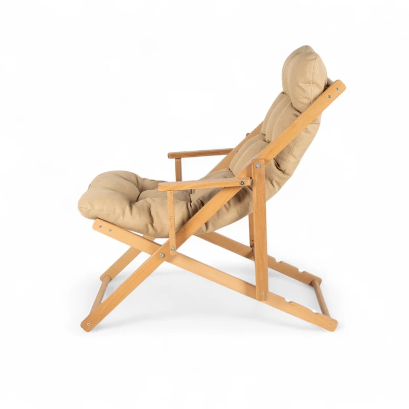 Katlanır Ahşap Şezlong Sandalye Bej