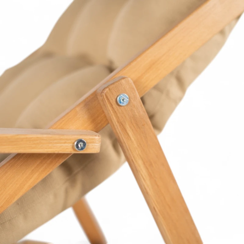 Katlanır Ahşap Şezlong Sandalye Bej