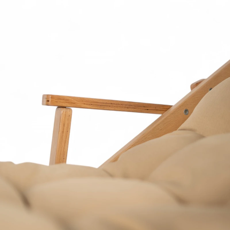 Katlanır Ahşap Şezlong Sandalye Bej
