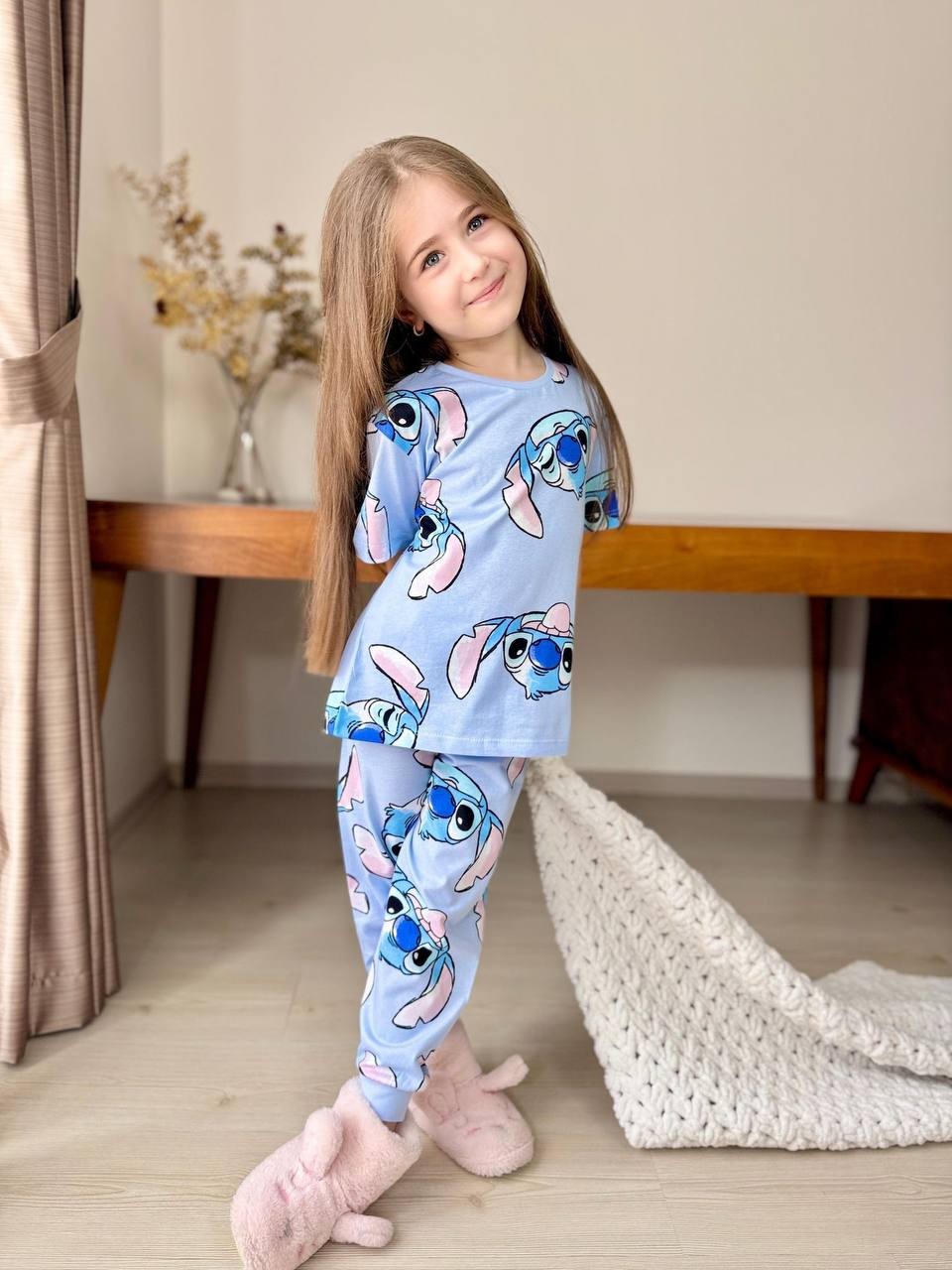 Stitch kısa kollu mavi pijama takımı