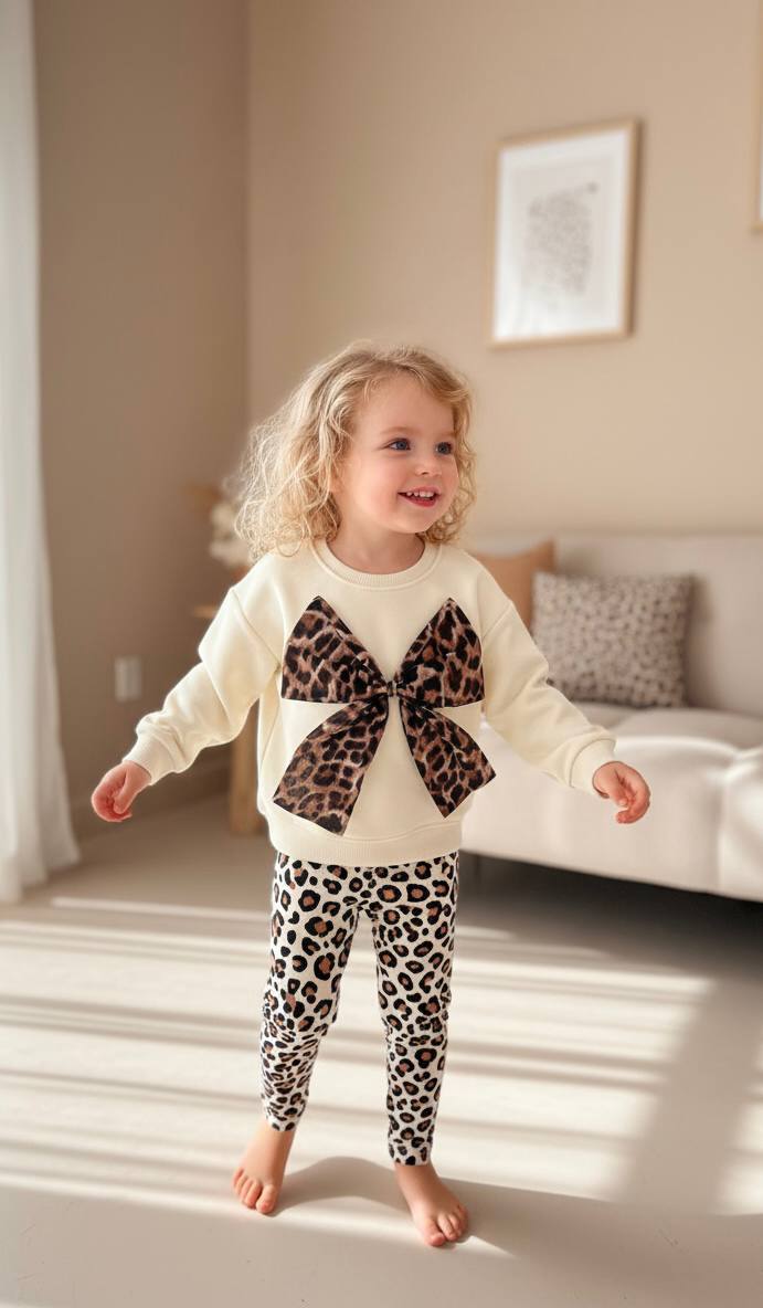 Leopar fiyonklu alt üst takım 