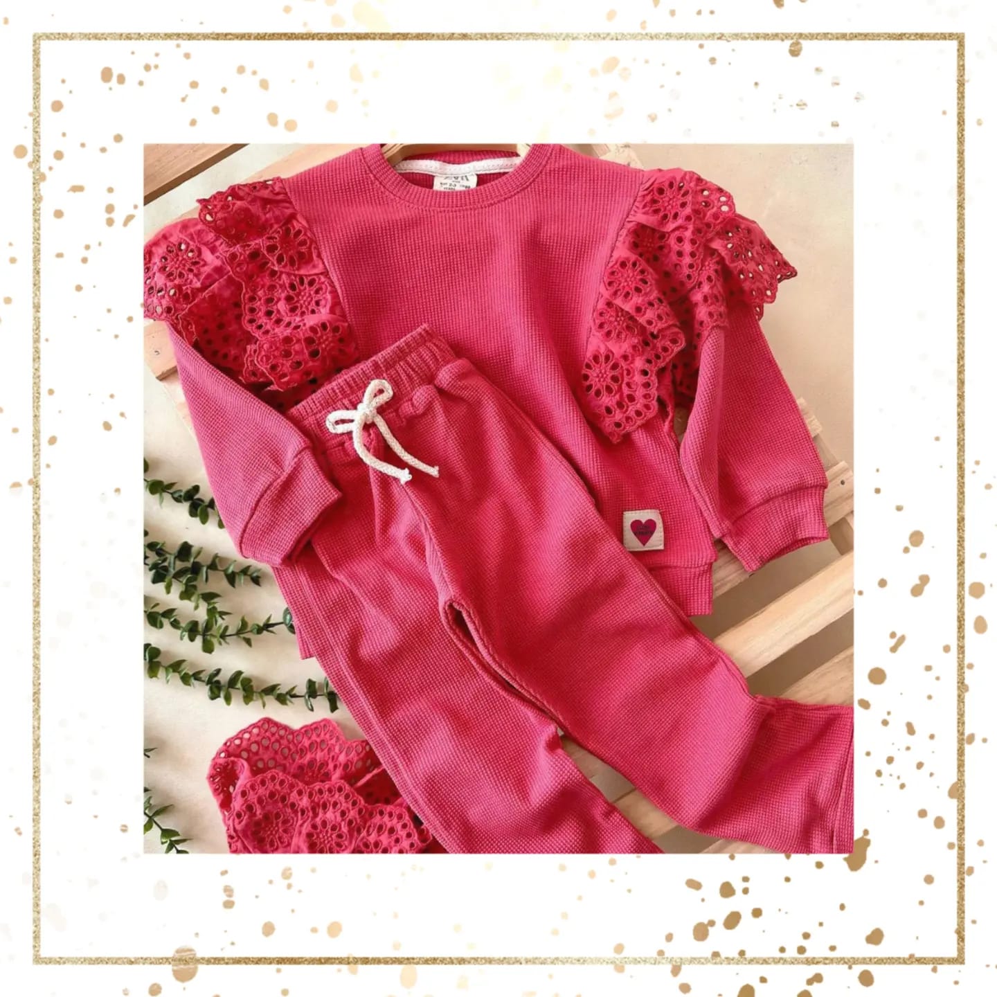 Kolları güpür detaylı sweat pantolon kız takım mercan