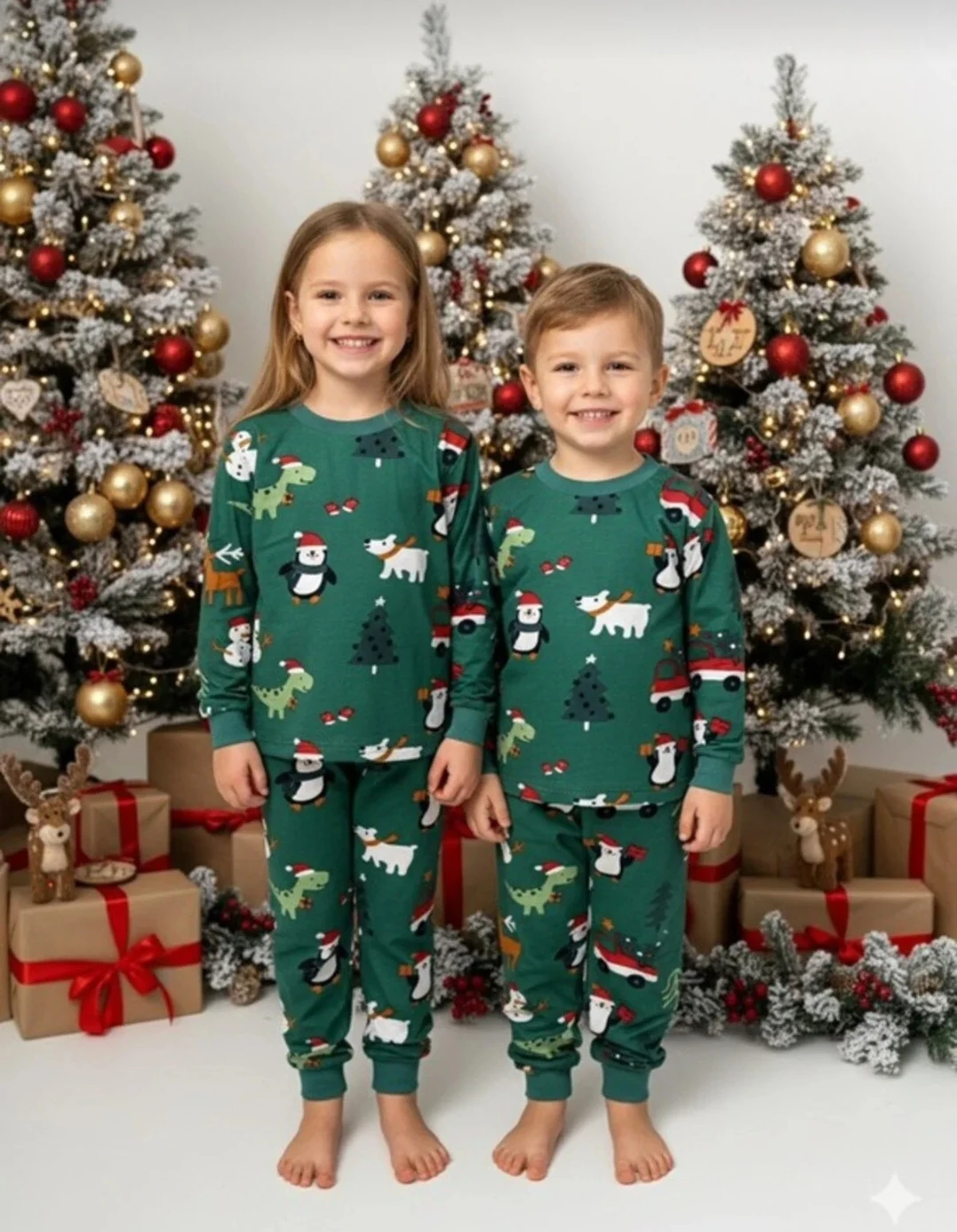 Yılbaşı / yeniyıl unisex kardan adam desenli yeşil çocuk pijama takımı 