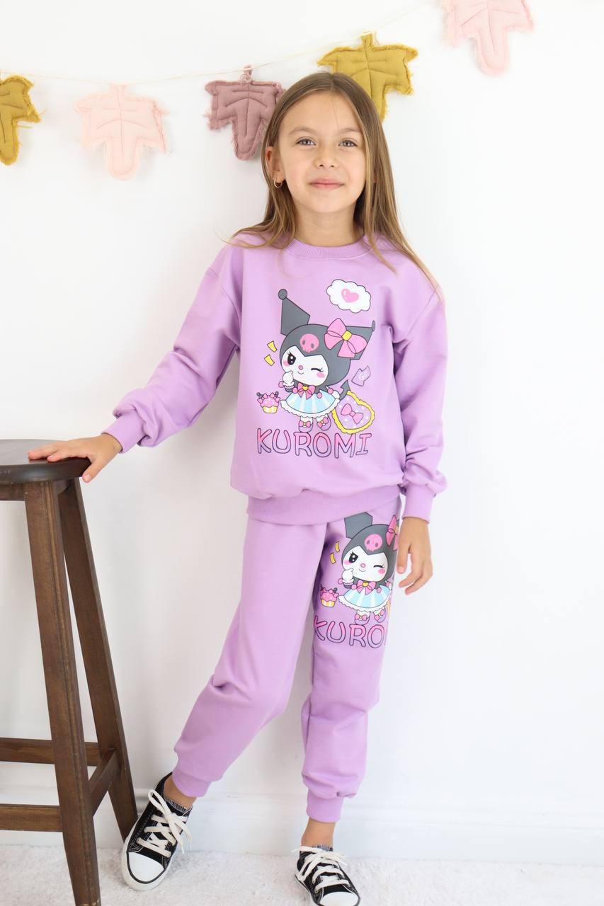 Kuromi baskılı mor renk 2li takım 
